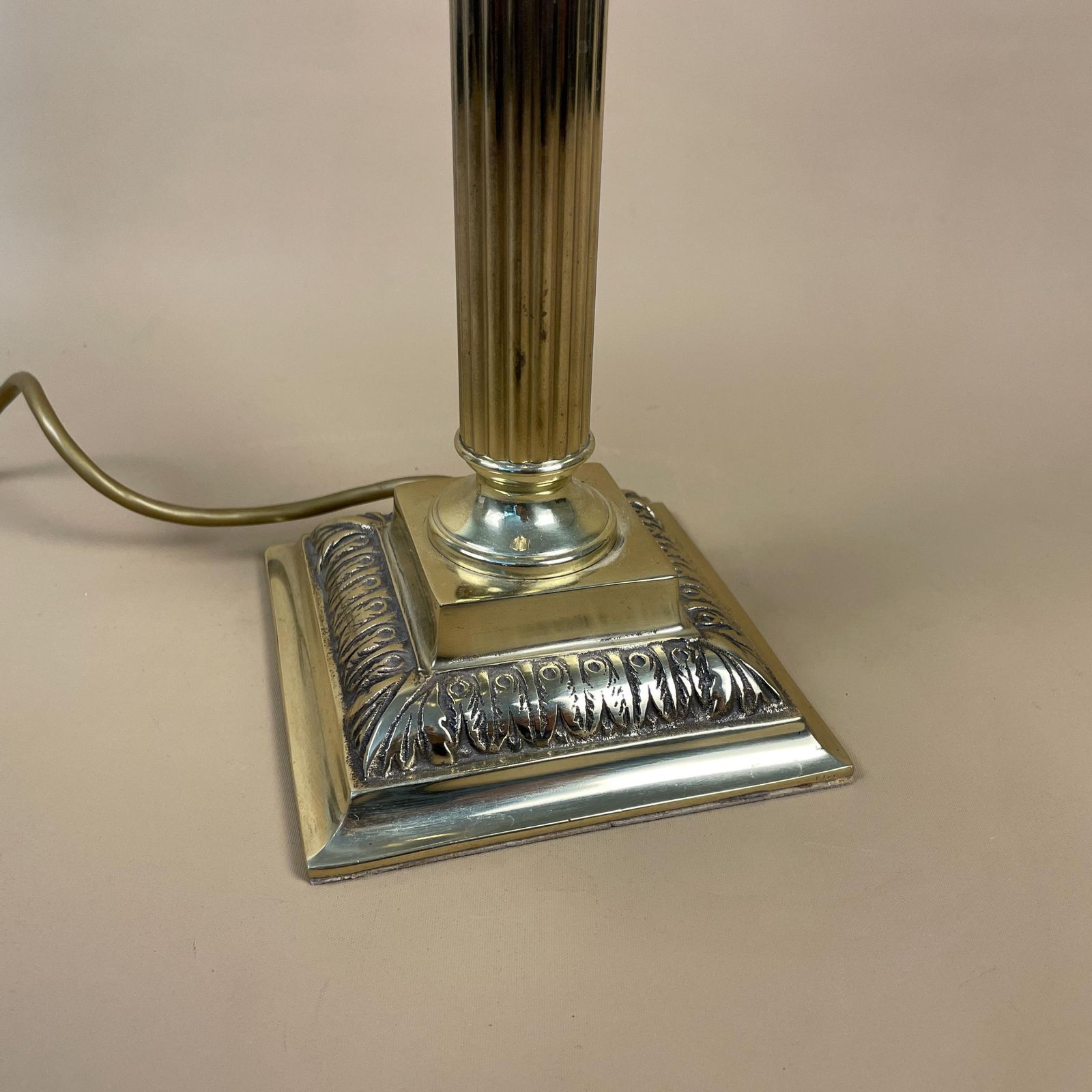 Antique Metal Gold Brass Lamp Light Bedside Side Table Desk Column Ornate Square Base Vintage Lamps Pattern Medium photo furniture