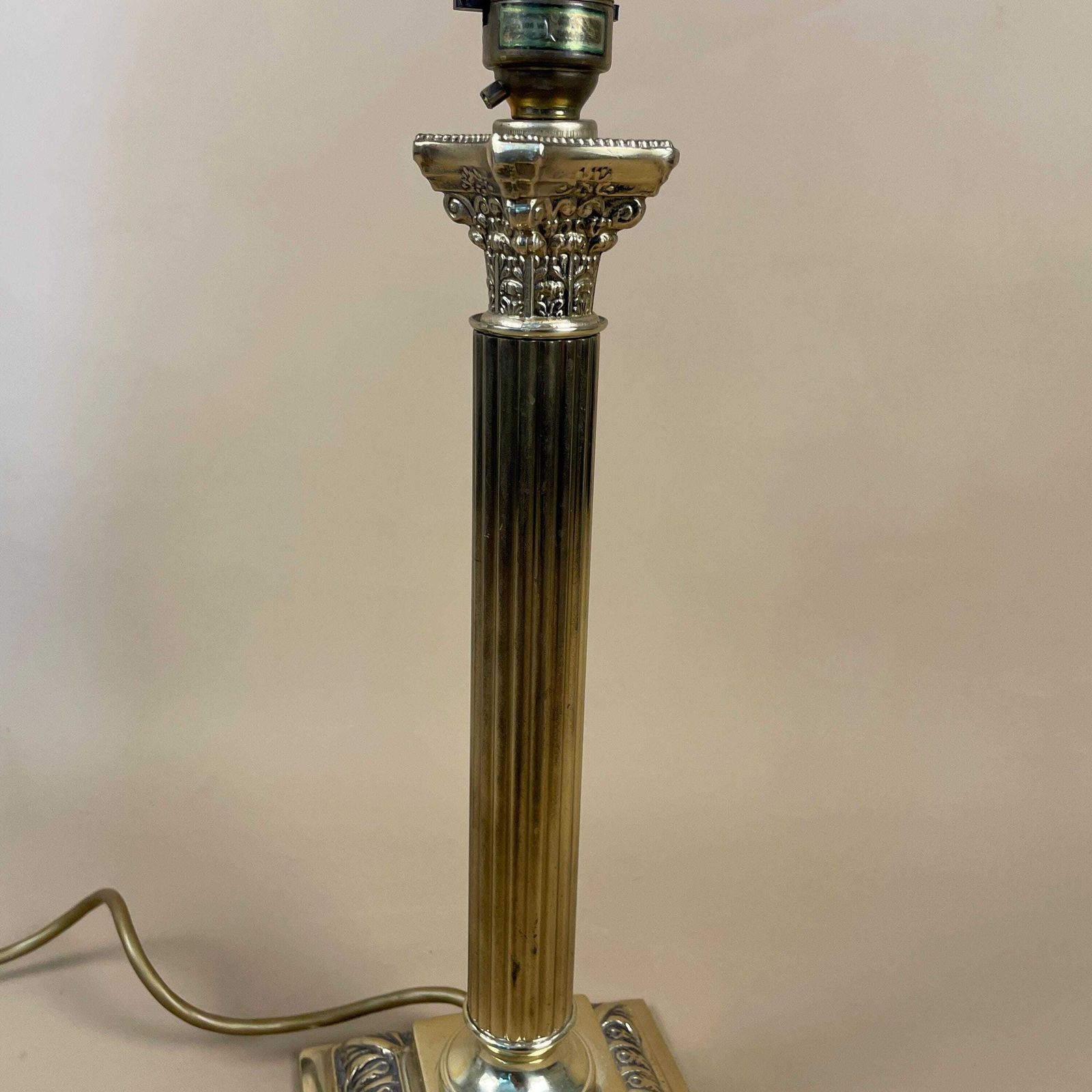 Antique Metal Gold Brass Lamp Light Bedside Side Table Desk Column Ornate Square Base Vintage Lamps Pattern Medium photo for sale