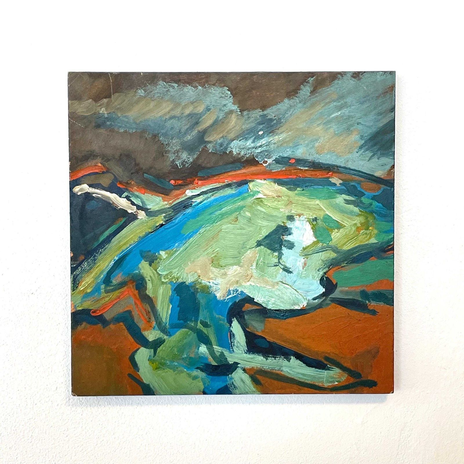 Abstract Vintage Original Danish Mid Century Signed Oil On Plate Painting From The 1970s In Strong Colours