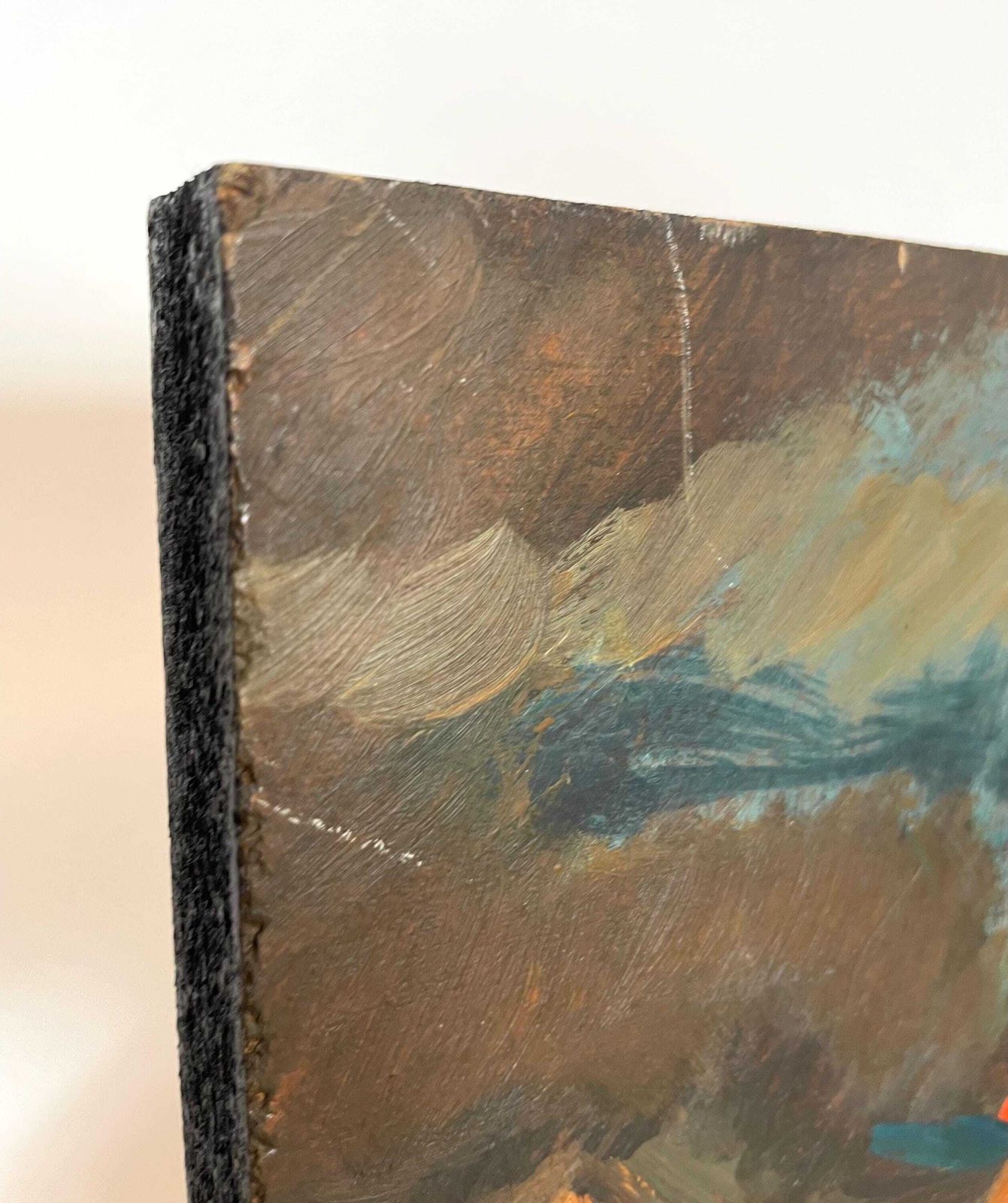 photo for sale Abstract Vintage Original Danish Mid Century Signed Oil On Plate Painting From The 1970s In Strong Colours