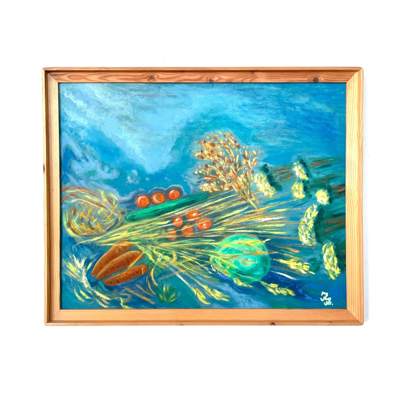 Original Vintage Danish Signed Oil Painting From The 1970s With Still Life Motive Of Vegetable And Fruit