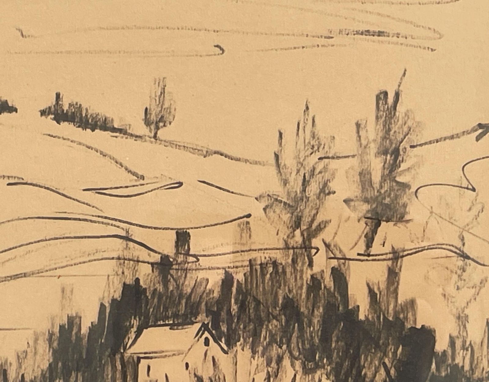 Original Vintage Mid Century 1960s Drawing In Black And White On Paper By Mustafa Brdavic With Motive Of Rural Village photo vinterior