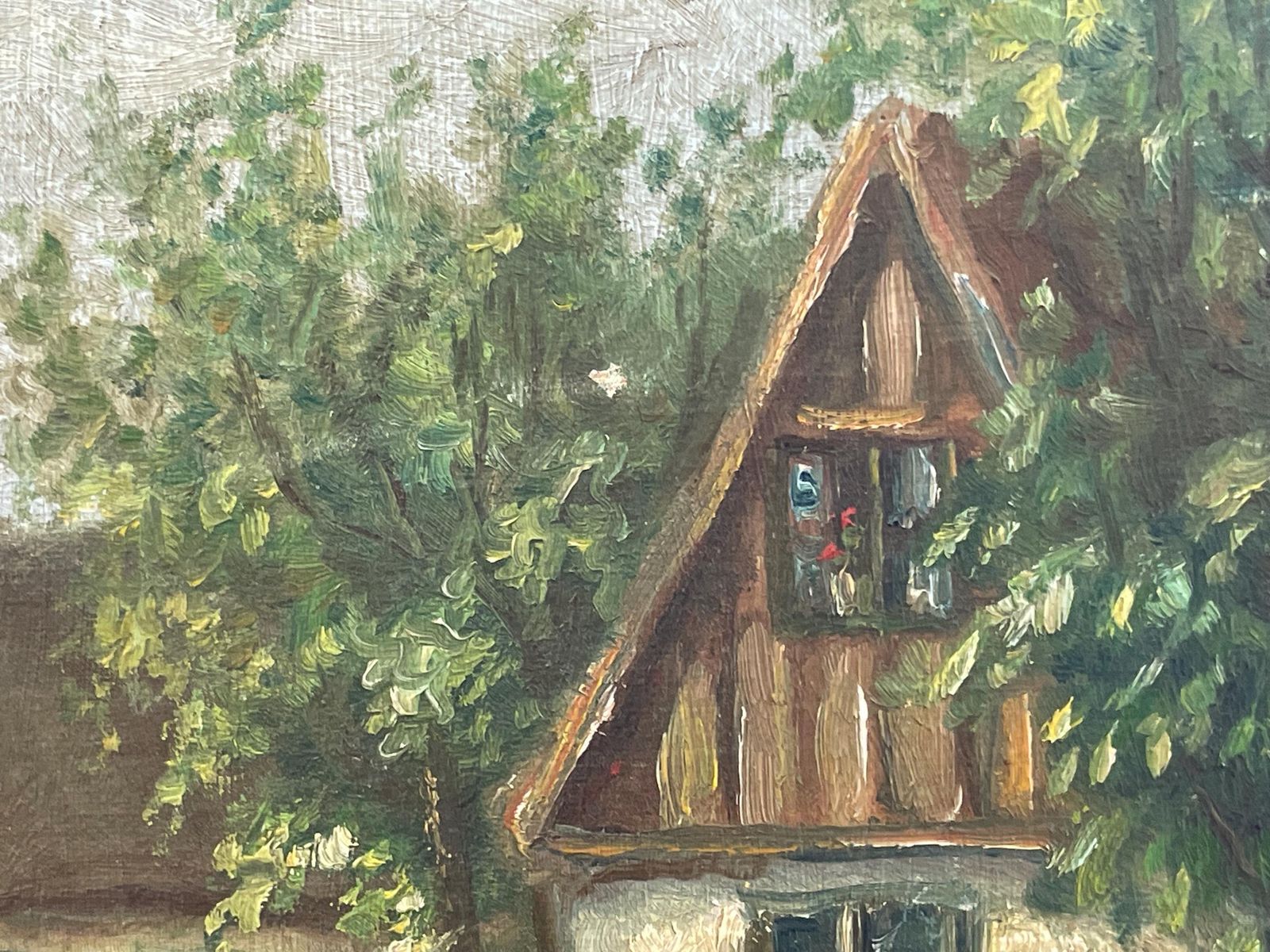 Danish Antique Early 20th Century Signed Oil On Canvas Painting With Motive Of Children Playing At A Farm In Valby, Copenhagen photo buy