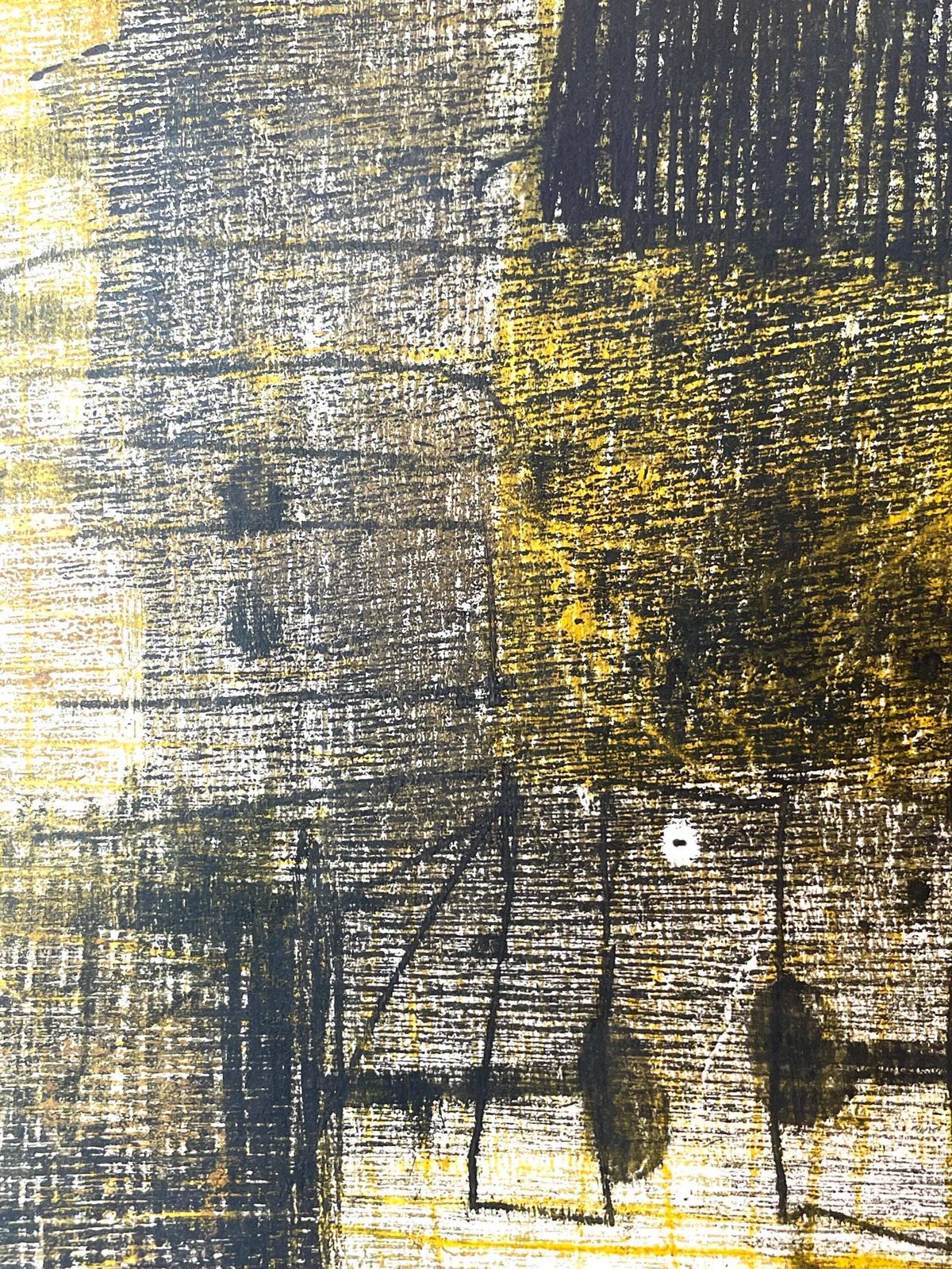 Vintage gesigneerde postmoderne print met oliepastelkrijttekening uit Denemarken, in uitgesproken geel en zwart met abstracte stijl photo 207.0