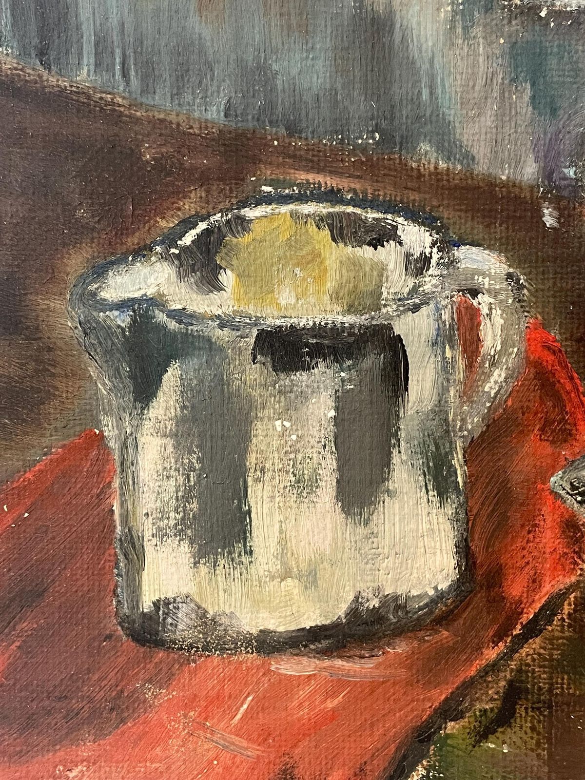 Original Vintage Danish Expressionist Signed Oil Painting From The 1960s With Still Life Motive Of Oil Lamp And Pitcher photo buy