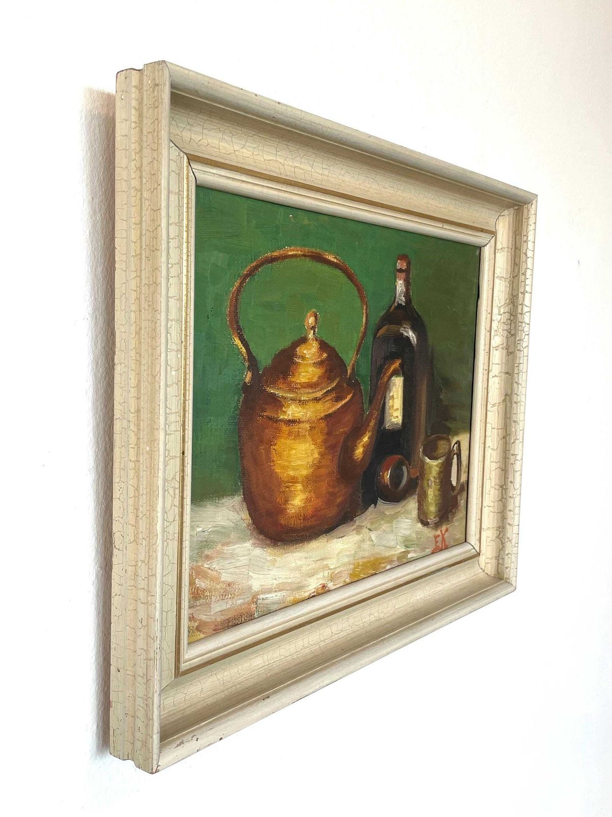 Original Vintage Danish Signed Oil Painting From The 1970s With Still Life Motive Of Kitchen Items photo buy