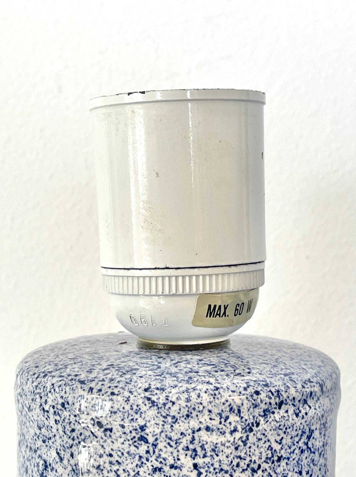 photo furniture Vintage 1980s Danish Postmodern Design Porcelain Table Lamp In Spotted Blue And White With Blue Pleated Fabric Shade