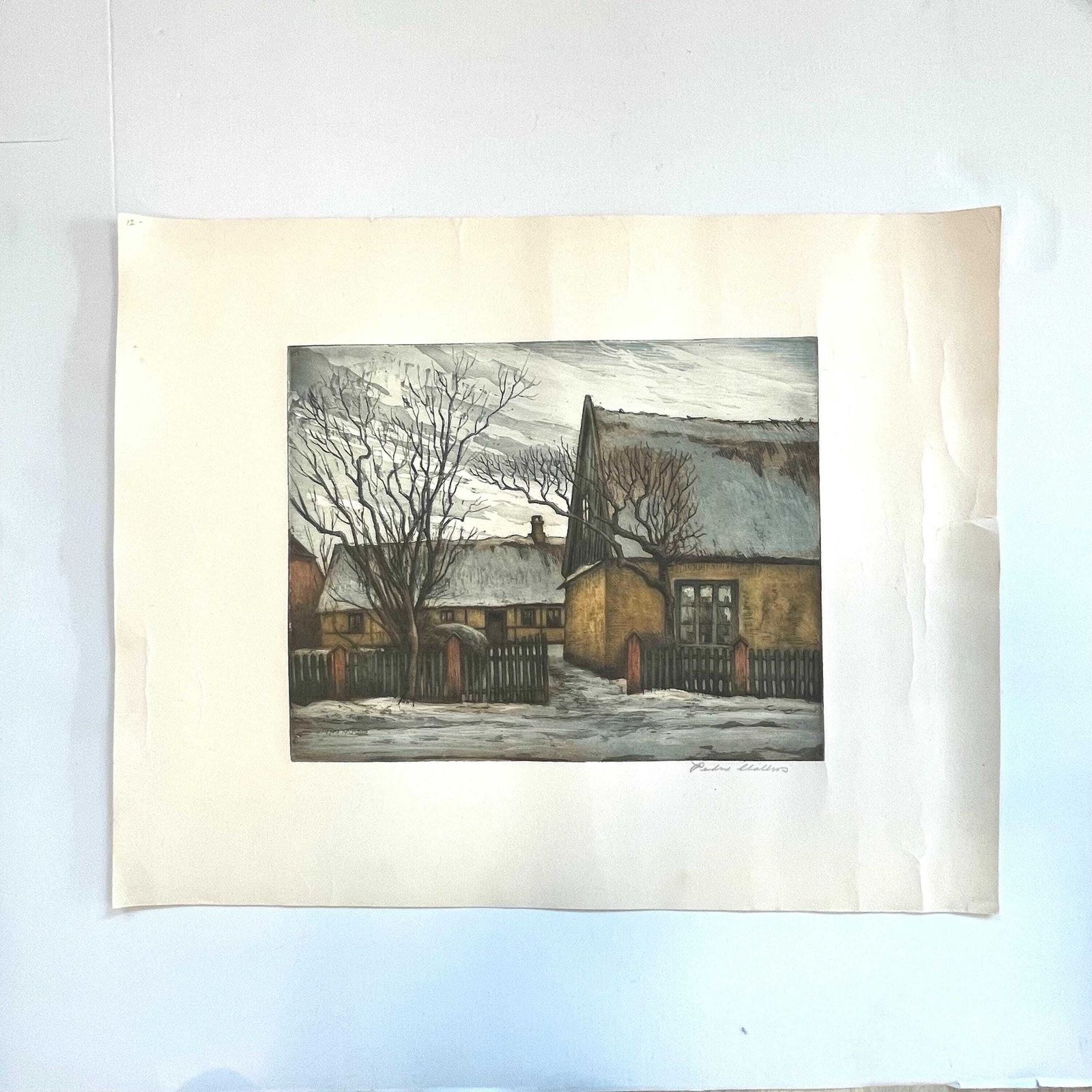 Early 20th Century Danish Handcoloured Etching From The 1930s By Peder Møller (1890 1961) With Motive Of Town House photo furniture