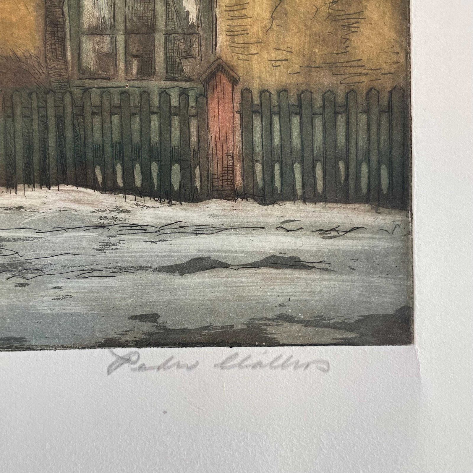 Early 20th Century Danish Handcoloured Etching From The 1930s By Peder Møller (1890 1961) With Motive Of Town House photo vinterior