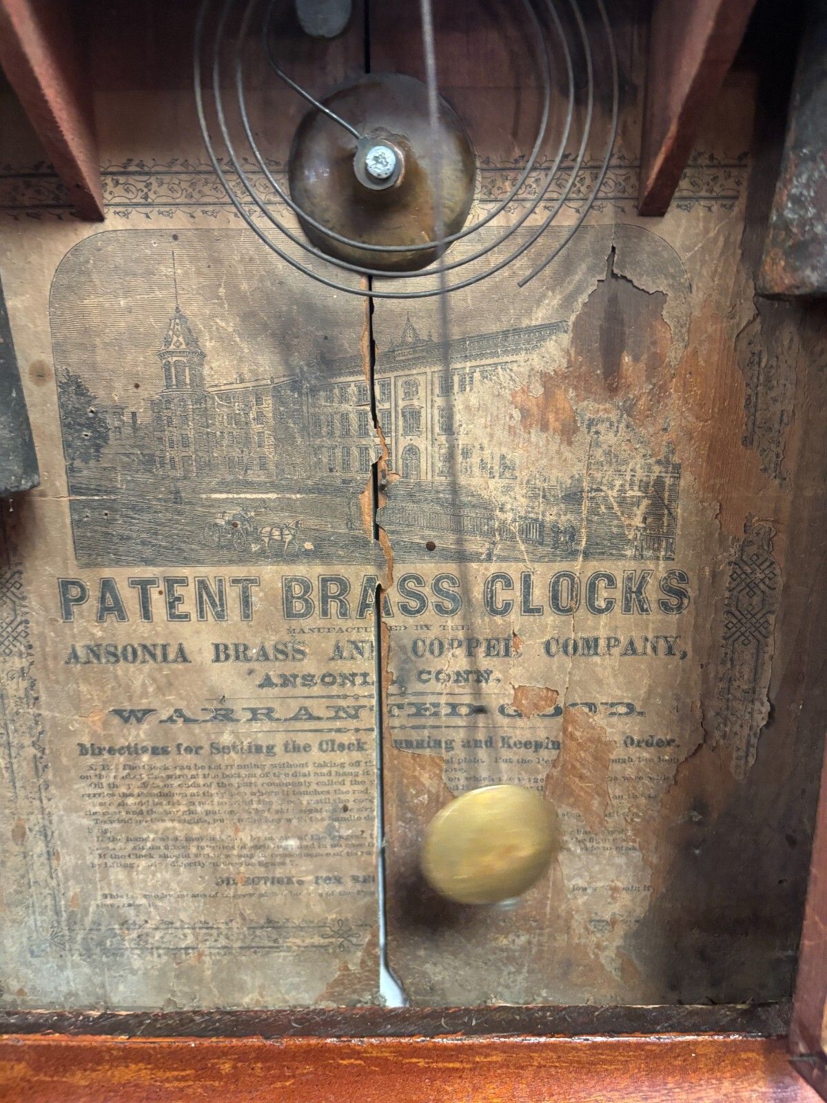 photo furniture Antique Patent Brass Clocks By Ansonia Brass Company Wooden Cased Wall Clock A/F