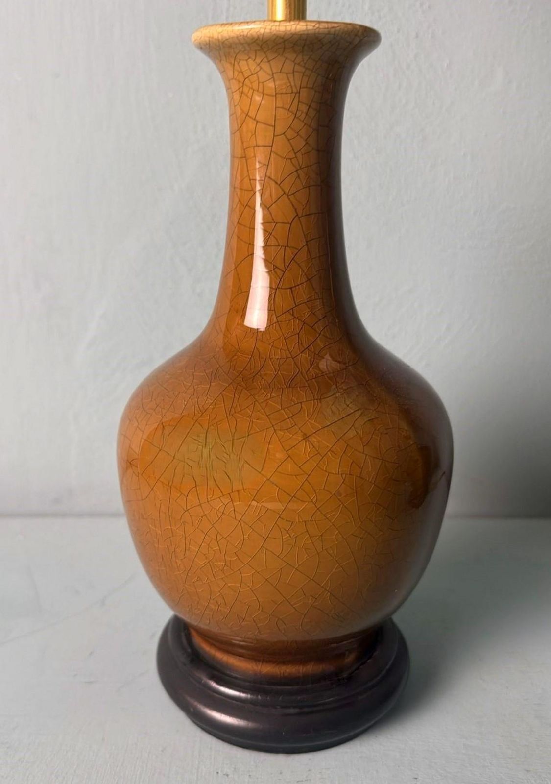 photo buy Pair Of Chinese Crackle Glazed Porcelain Lamps With Wooden Base And Lampshades
