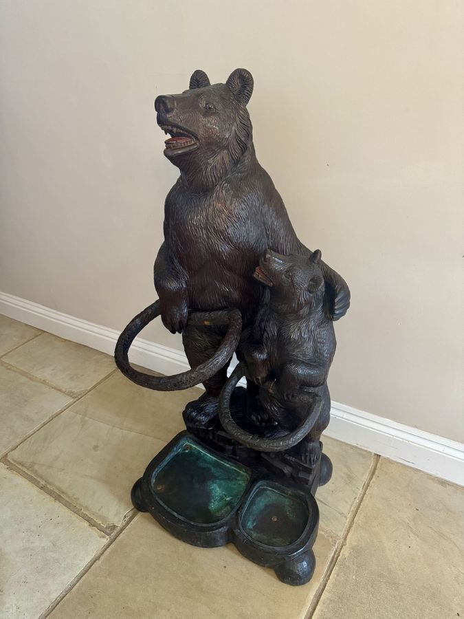 Fantastic Quality Large Antique Black Forest Carved Bear Double Stick Stand photo for sale