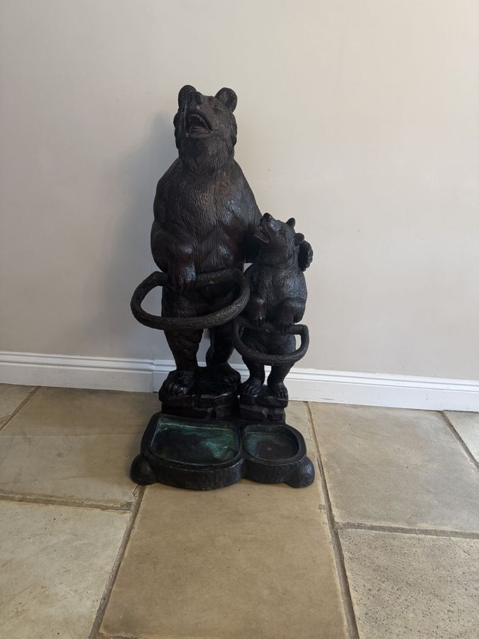 Fantastic Quality Large Antique Black Forest Carved Bear Double Stick Stand photo buy