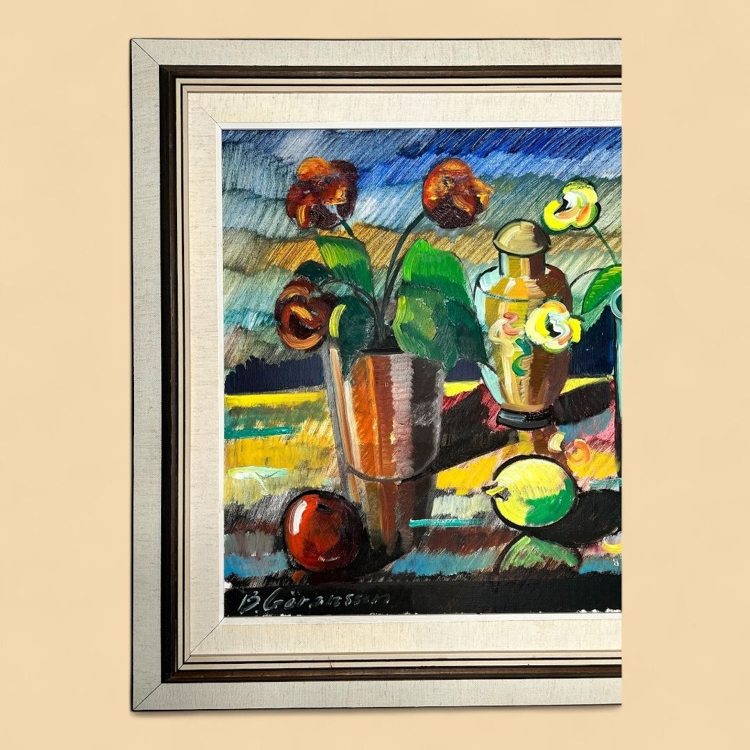 Still Life With Potted Plant, Large Oil On Canvas Painting photo for sale
