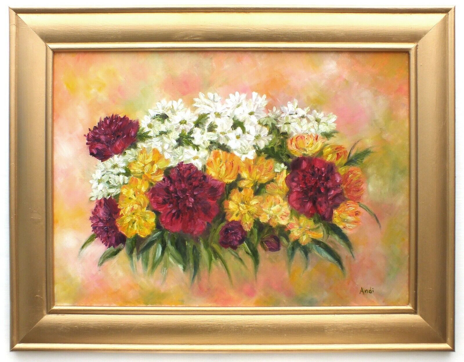 Peonies Tulips Floral Flowers Oil Painting Signed Framed Original Andi J Lucas