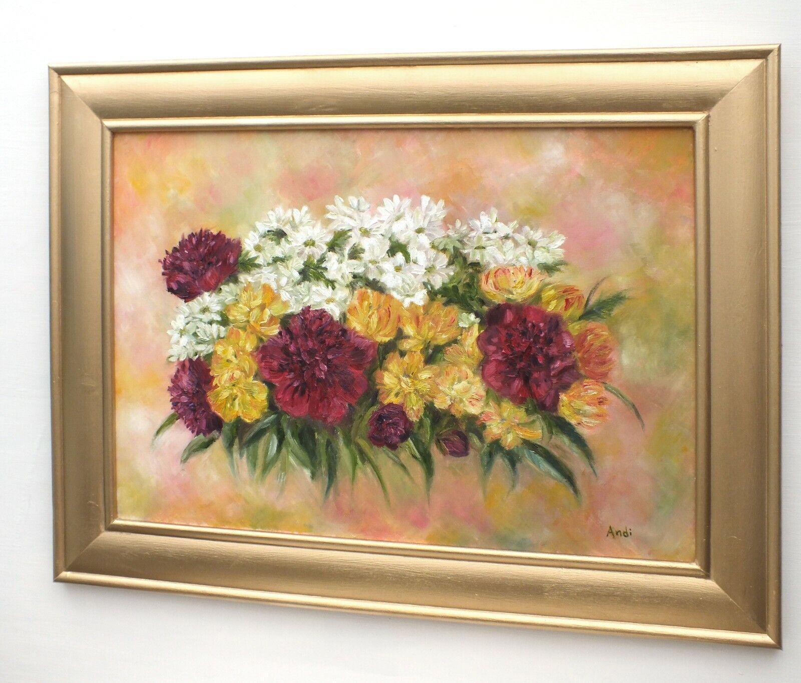 Peonies Tulips Floral Flowers Oil Painting Signed Framed Original Andi J Lucas photo for sale