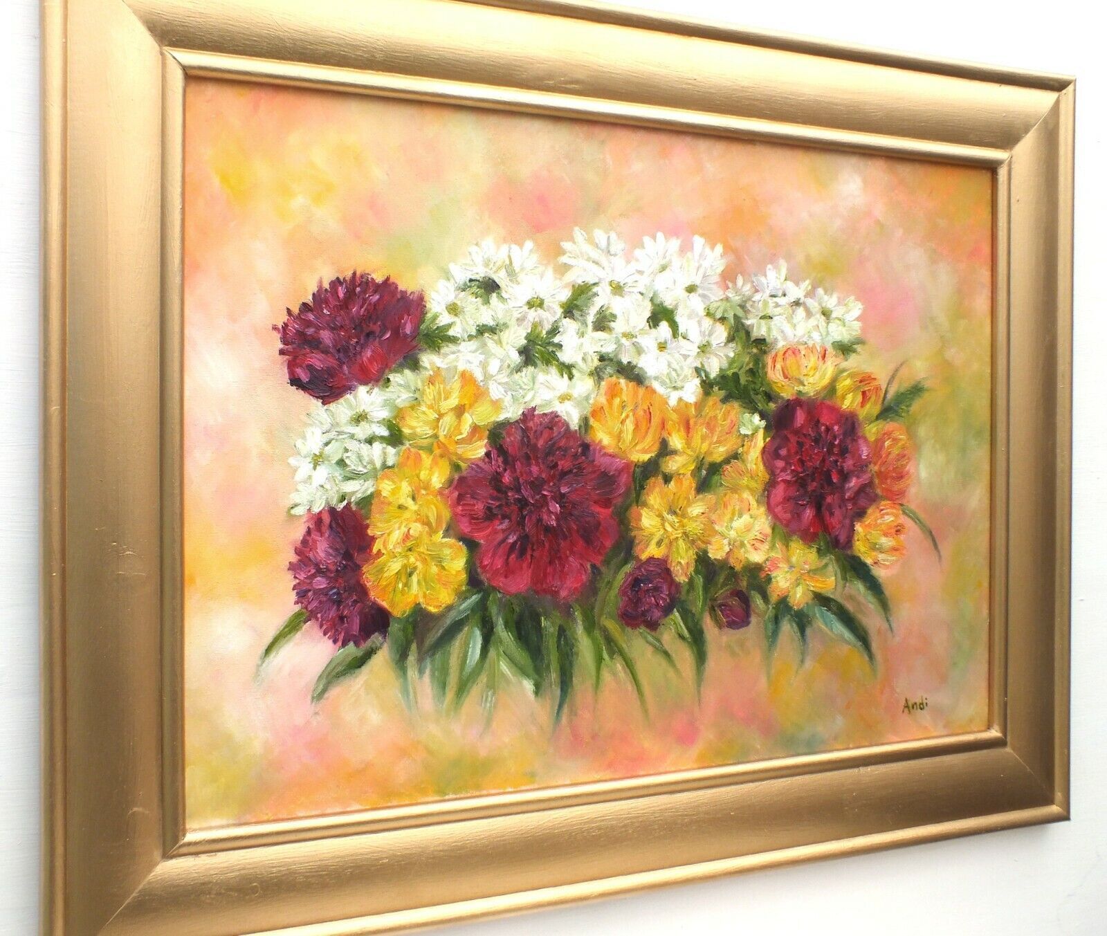 photo furniture Peonies Tulips Floral Flowers Oil Painting Signed Framed Original Andi J Lucas