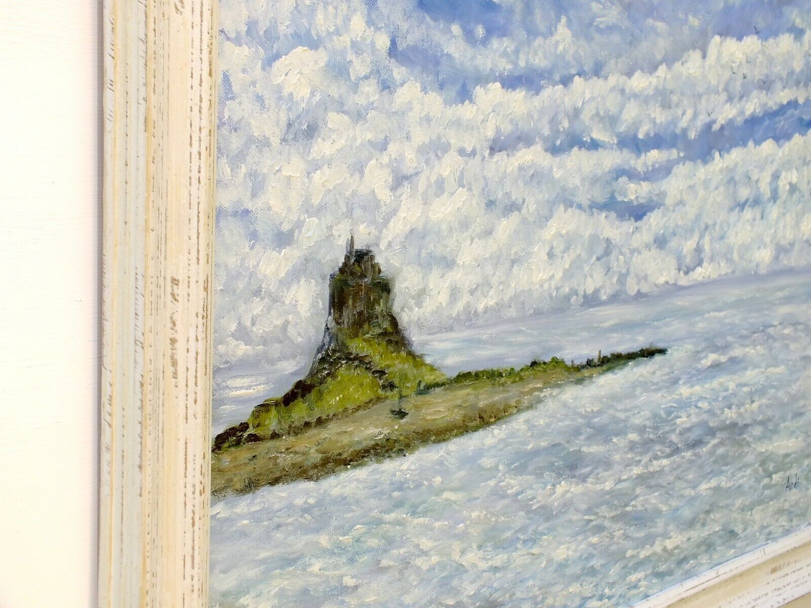 Holy Island Of Lindisfarne English Seascape Oil Painting Signed Framed Andi photo vinterior