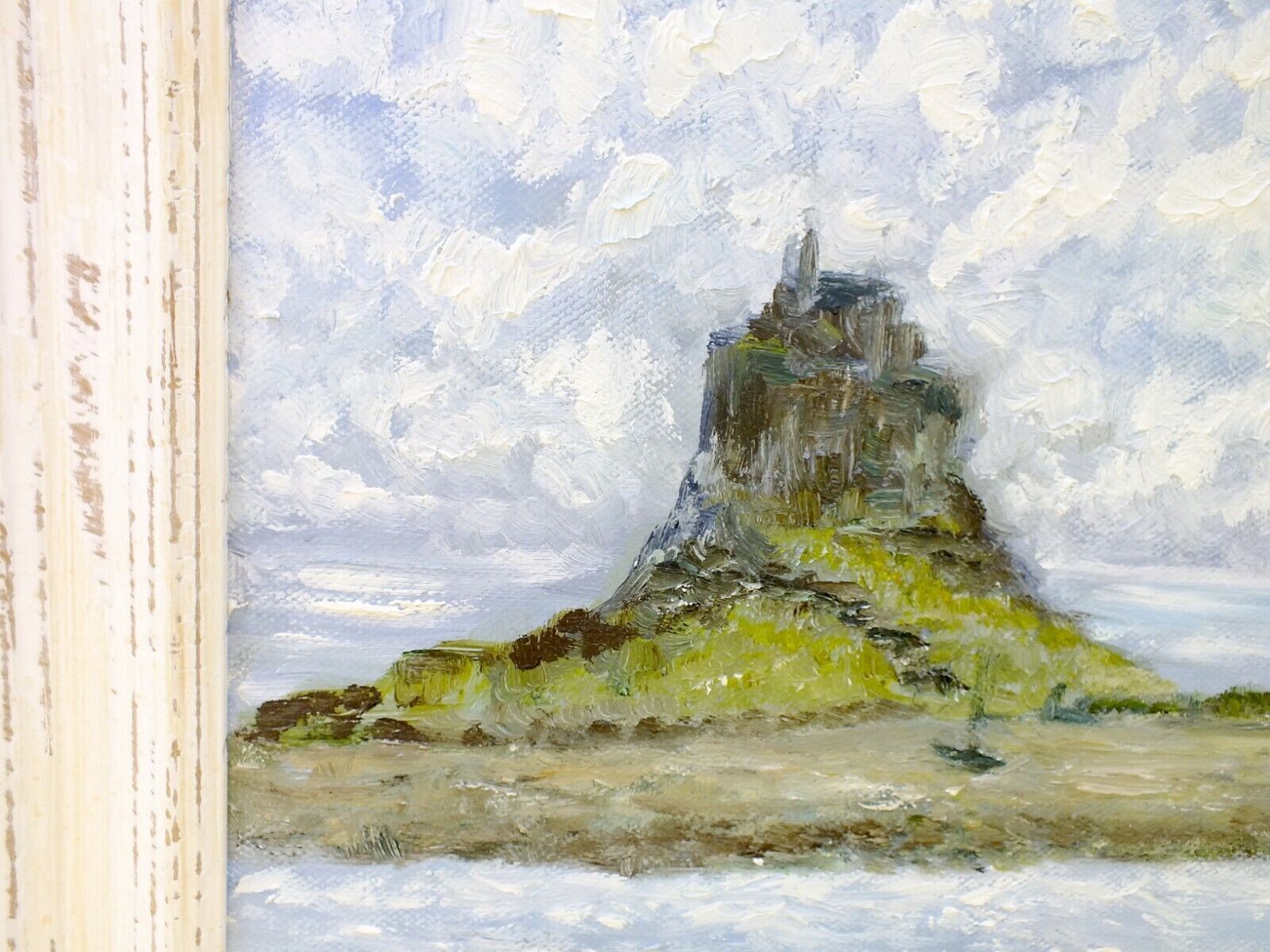 Holy Island Of Lindisfarne English Seascape Oil Painting Signed Framed Andi photo buy