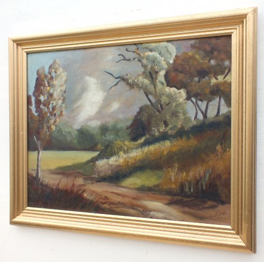 Vintage  Mid Century Original Oil Painting Framed Signed Landscape Woodland photo vintage