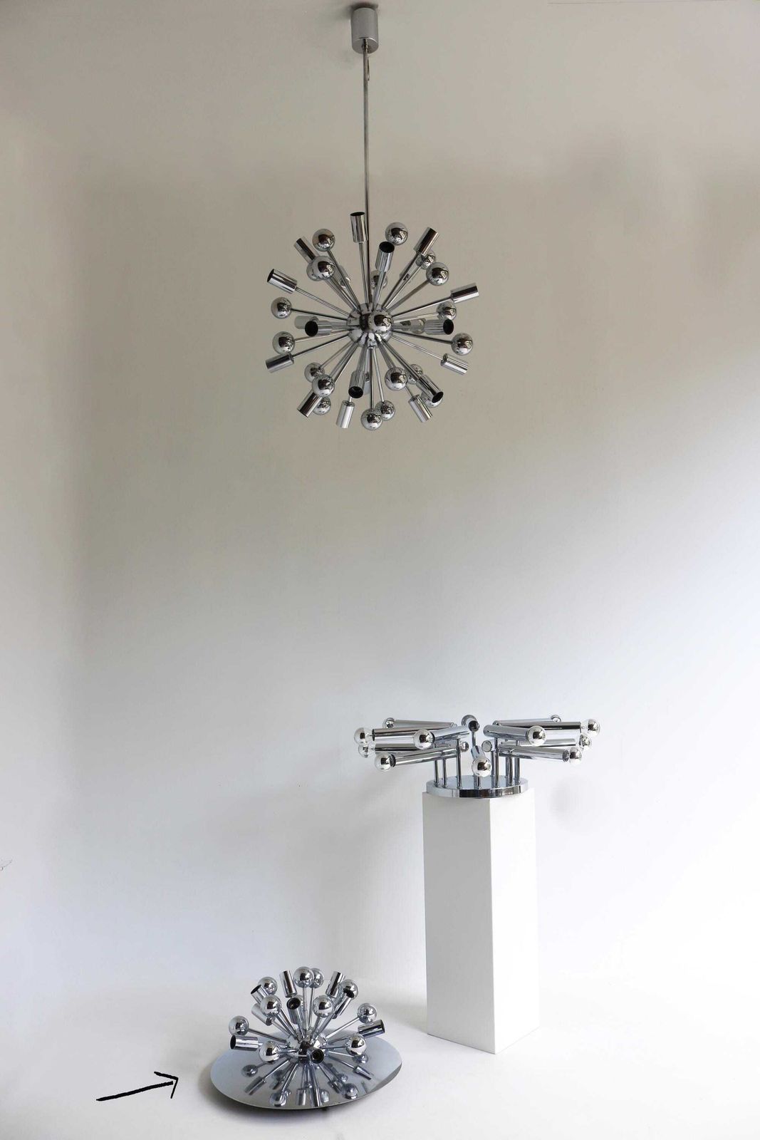 photo for sale Sputnik Space Age Ceiling Lamp Or Wall Sconce By Gaetano Sciolari For Boulanger, Italy 60's Chromed Atomic Vintage Flush Mount