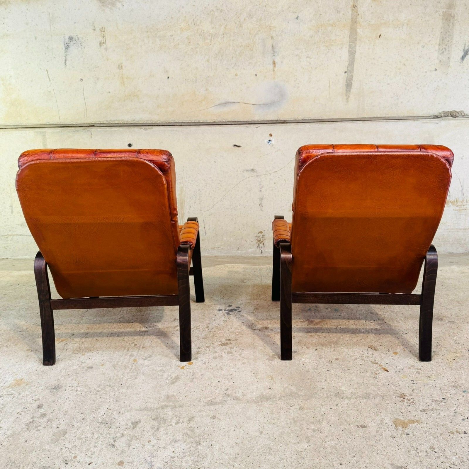 Pair Of 1970s Danish Vintage Patchwork Tan Leather Bentwood Chairs #A560 photo vinterior