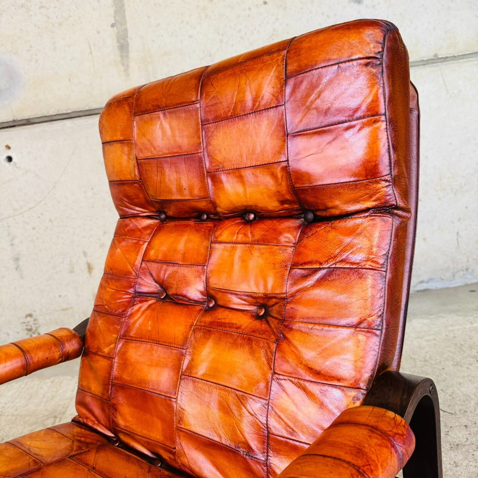 Furniture Pair Of 1970s Danish Vintage Patchwork Tan Leather Bentwood Chairs #A560 photo