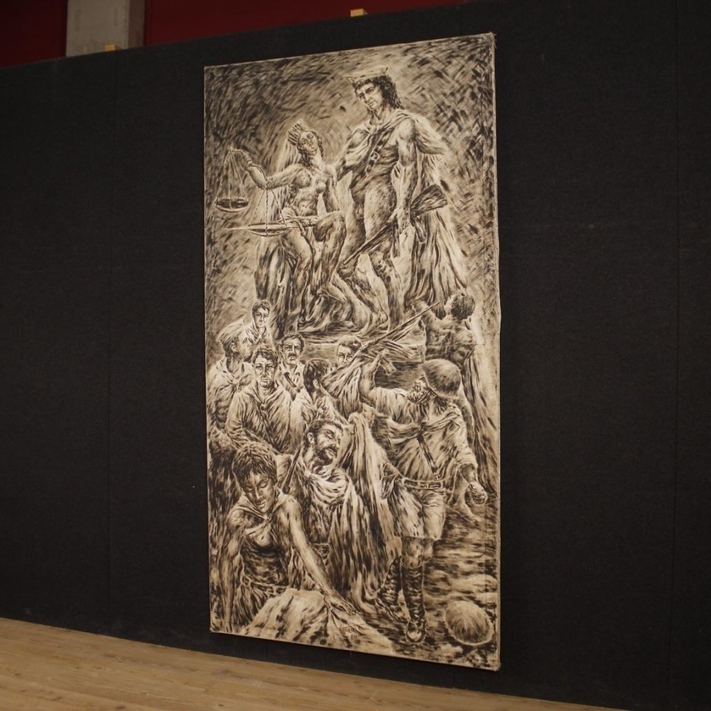 Painting Signed Vittorini C. Allegory Of The Judgment Of Soldiers In War photo vinterior