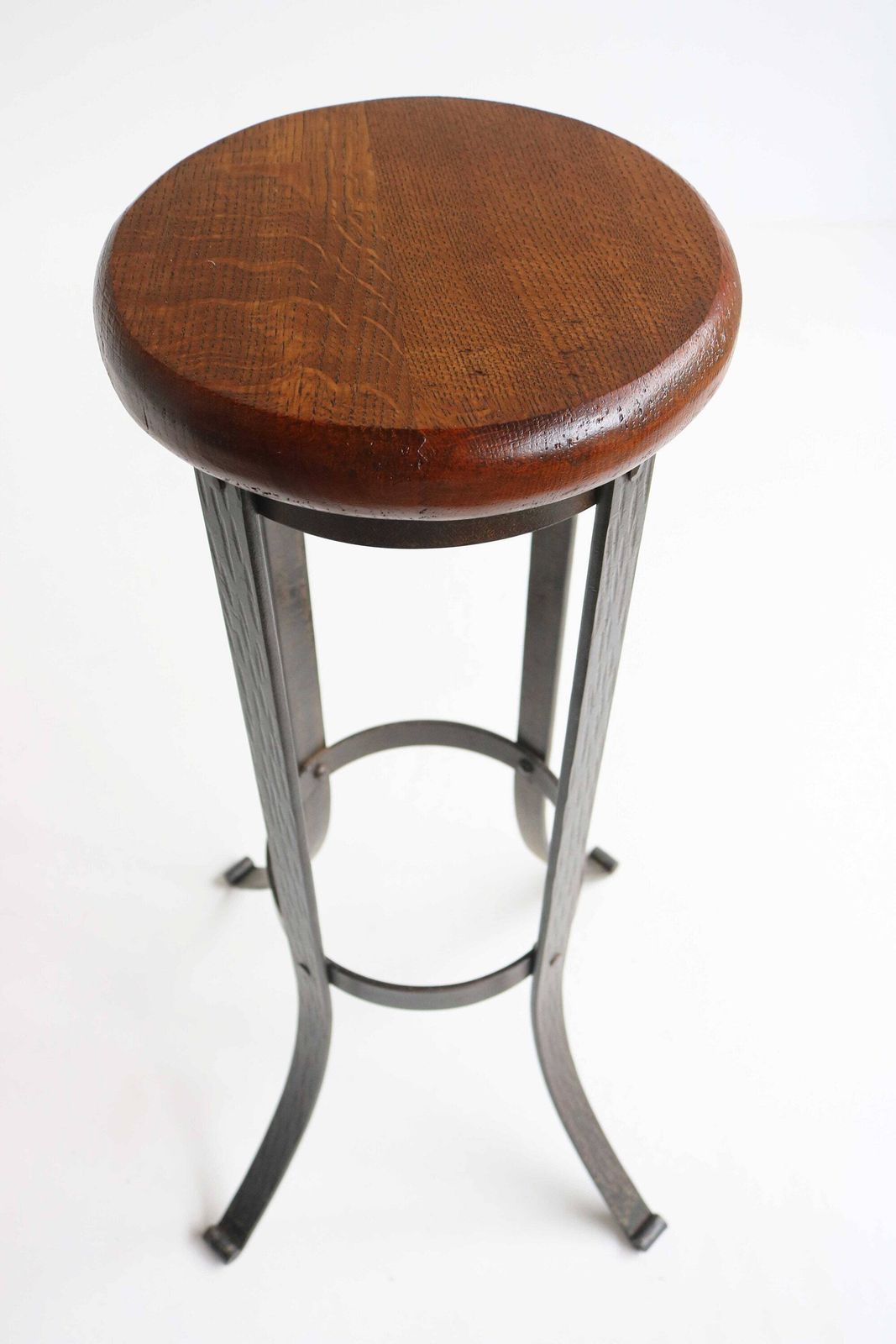 Vintage Brutalist Bar Stools Set Of 3 Three Mid Century Oak Wrought Iron Man Cave Industrial Home Bar Furniture Rustic Height Stools 60s photo Furniture
