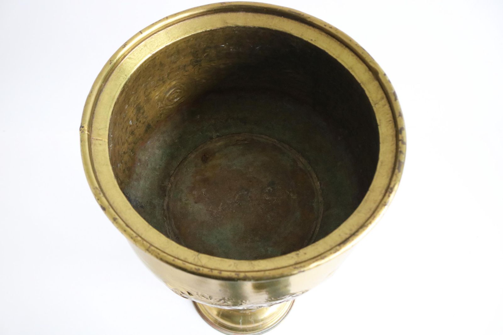Antique Copper Jardiniere On Stand Floral And Lion Head Decor Standing Brass Flowerpot Plant Stand Ice Bucket Wine Cooler On Stand 1900s photo vintage