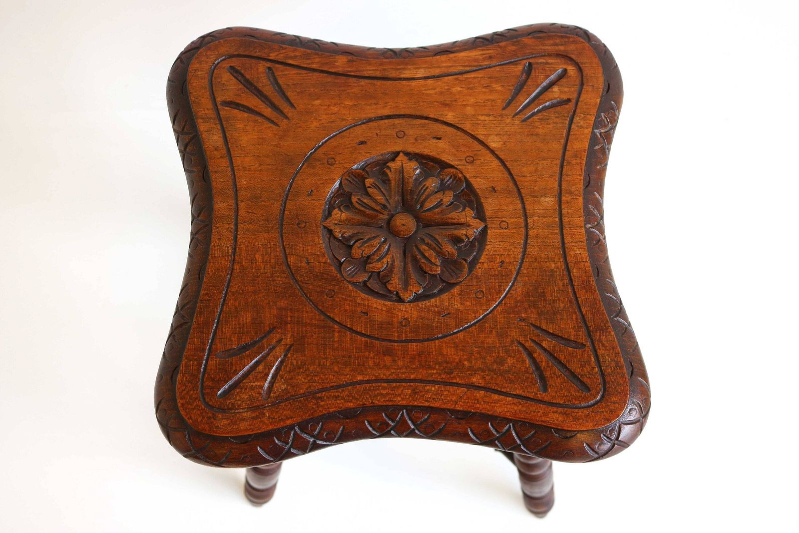 English Oak Stool, 19th Century Antique Victorian Style Carved Wood Carved Stool Bobbin Stool Side Table Kettle Stand Craftsmanship photo furniture
