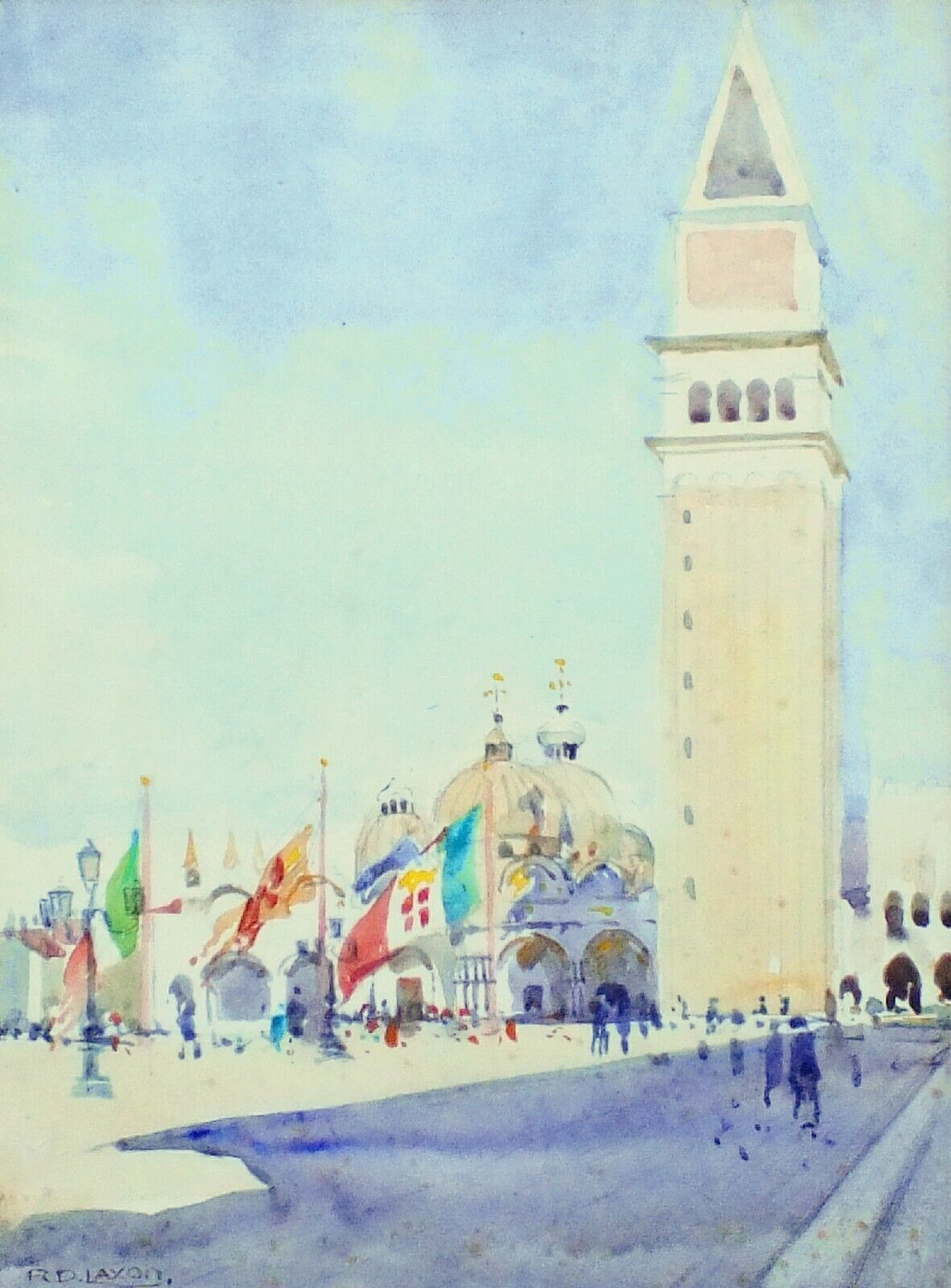 St Marks Basilica & Campanile Venice Watercolour Painting Signed Framed Original photo for sale