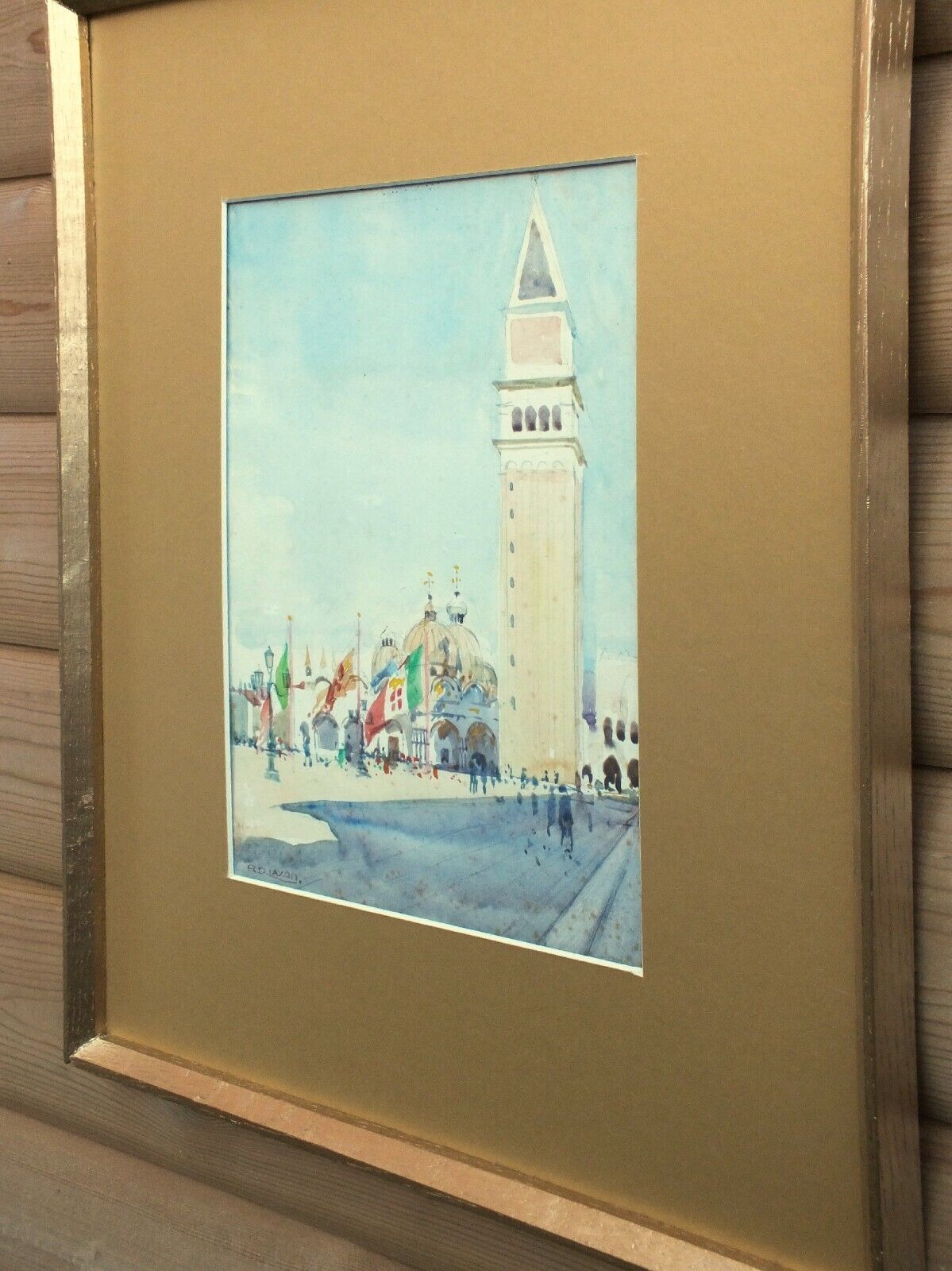 St Marks Basilica & Campanile Venice Watercolour Painting Signed Framed Original photo vinterior