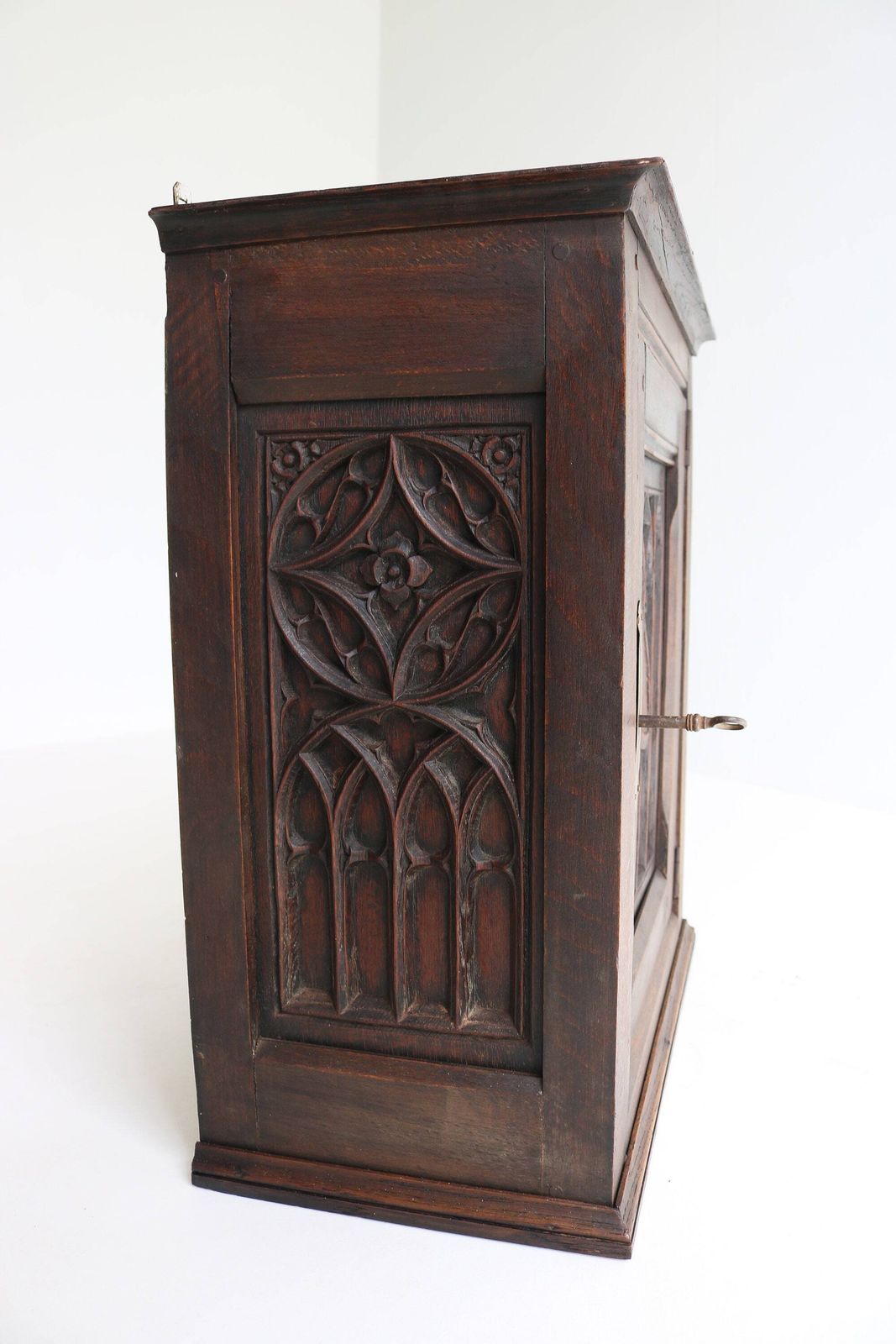 Authentic Antique Wooden, Carved Neo Gothic Small Wall Cabinet France 19th Century Medicine Cabinet Gothic Revival Craftsmanship photo 1281.0