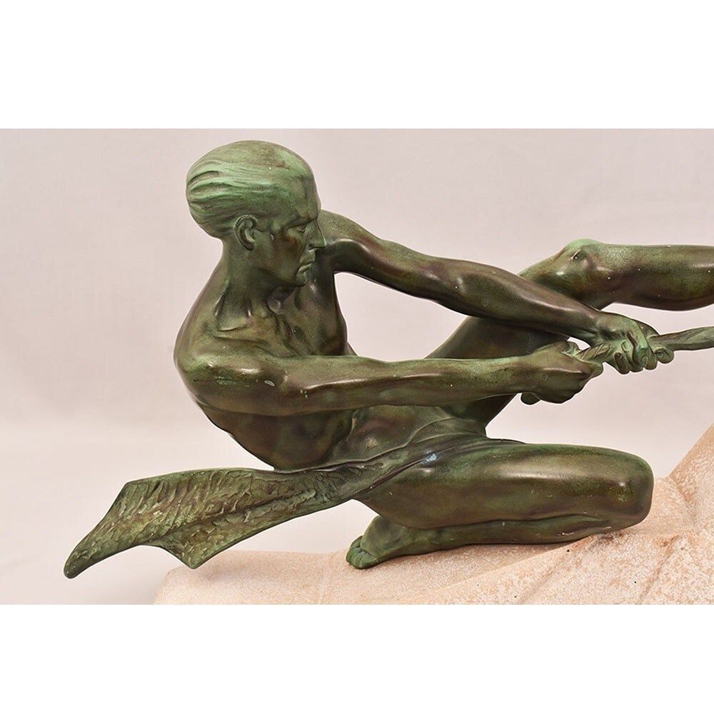 Antique Antimony Statues, Warrior, Signed Max Le Verrier, Art Déco. (Stan92) photo Art