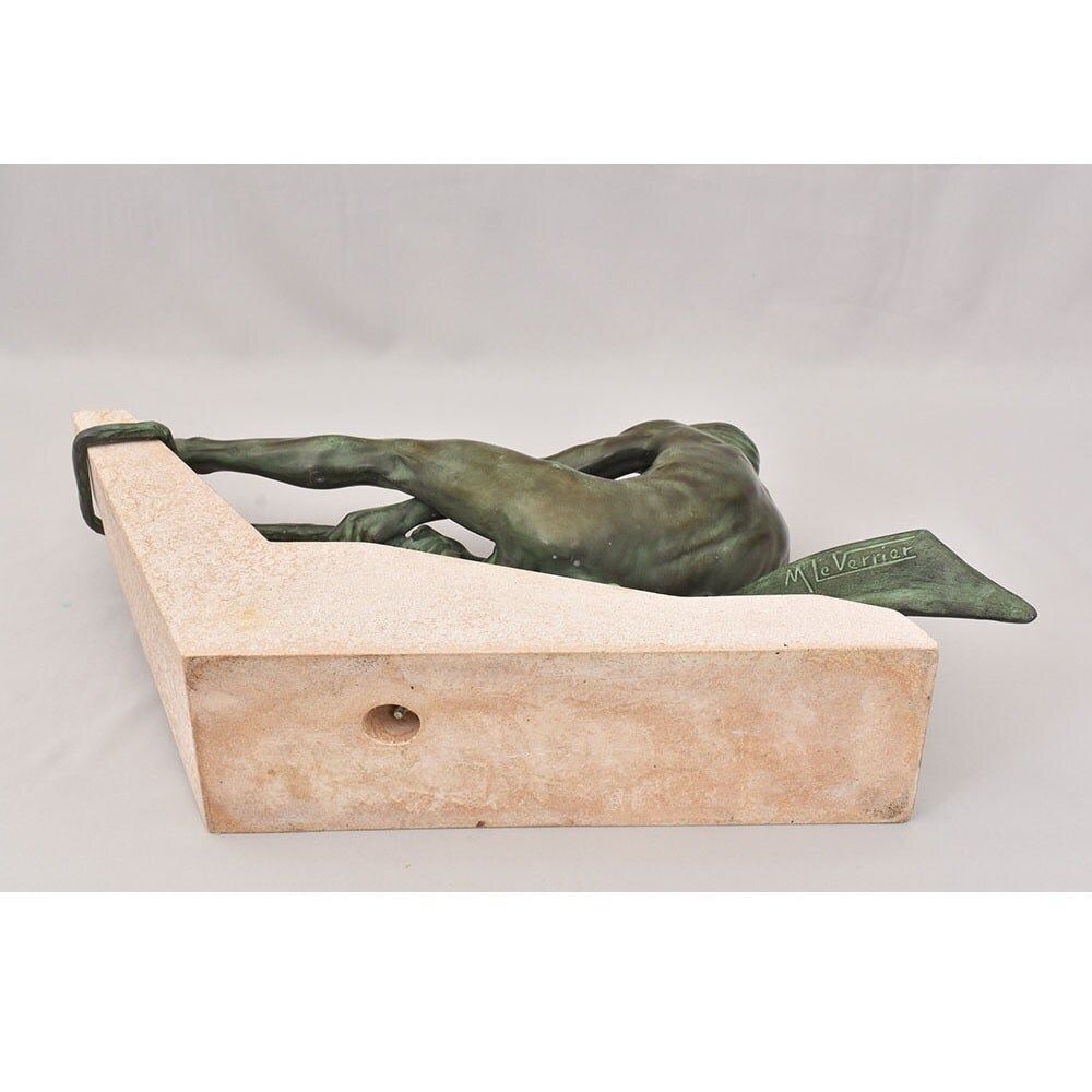 photo for sale Antique Antimony Statues, Warrior, Signed Max Le Verrier, Art Déco. (Stan92)