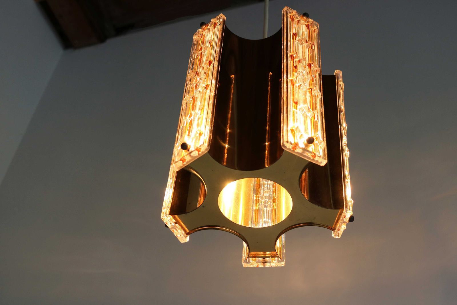 1970s Italian Murano Glass & Brass Vintage Pendant Lamp / Light Retro Mid Century Ceiling Lamp Hallway Chandelier Light Fixture photo buy