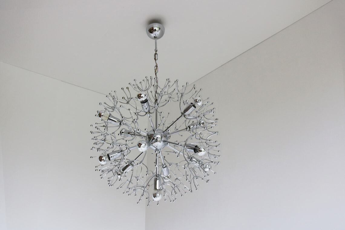 Extra Large Sputnik Chandelier Gaetano Sciolari Italy 60's Thirteen Lights Pendant Chromed Space Age Design Vintage Hanging Light Dandelion photo furniture