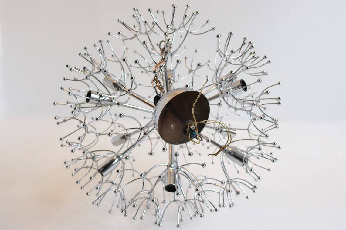 Extra Large Sputnik Chandelier Gaetano Sciolari Italy 60's Thirteen Lights Pendant Chromed Space Age Design Vintage Hanging Light Dandelion photo vintage