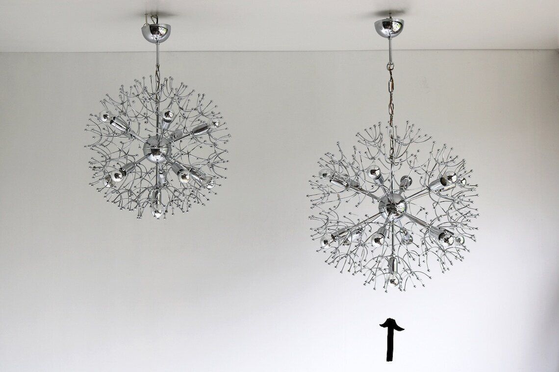 photo furniture Extra Large Sputnik Chandelier Gaetano Sciolari Italy 60's Thirteen Lights Pendant Chromed Space Age Design Vintage Hanging Light Dandelion