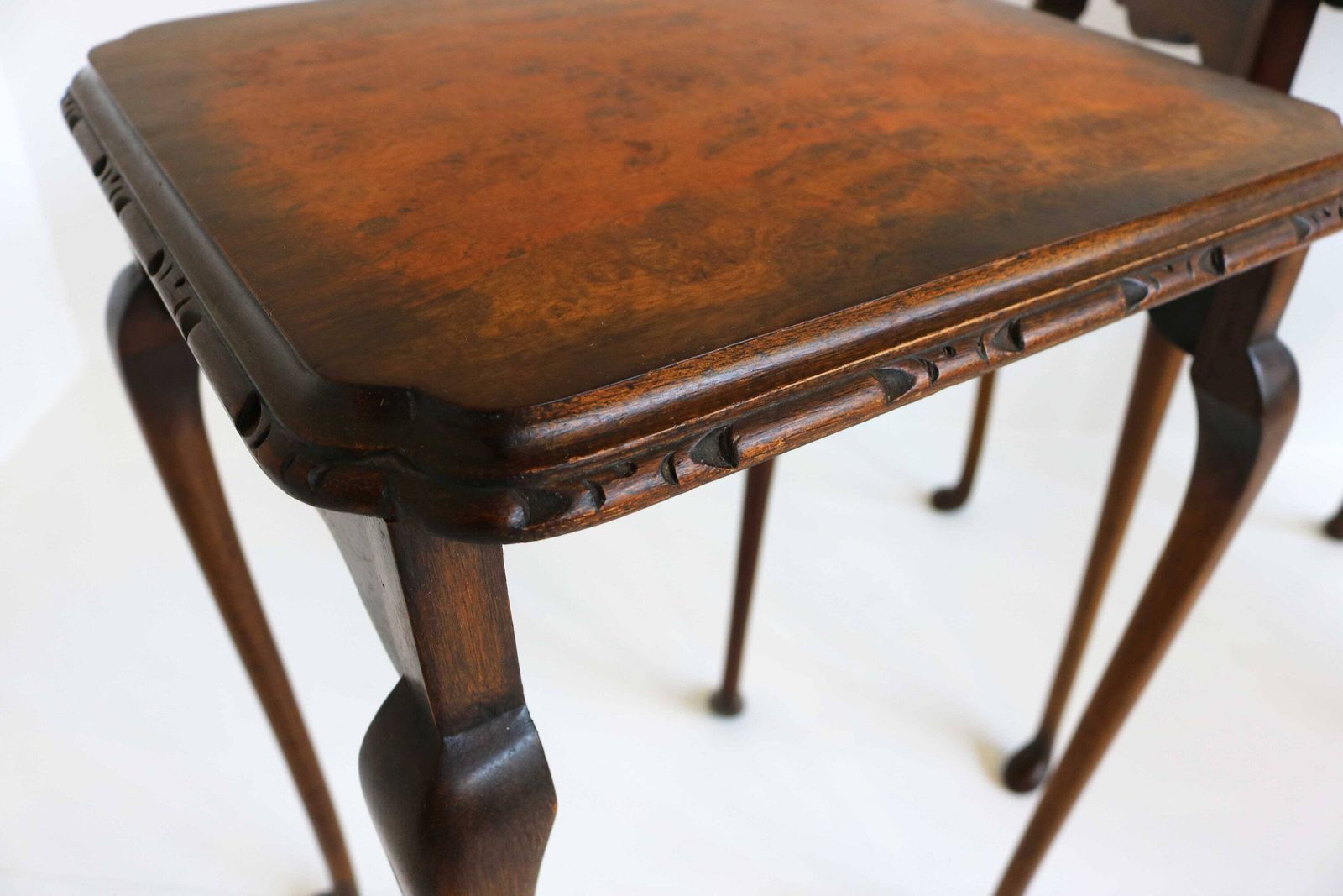 Queen Anne Style Nesting Tables Set Of Three Wood Carved Side Tables Vintage Additional Tables Antique Style Classic Stacking Tables photo 517.0