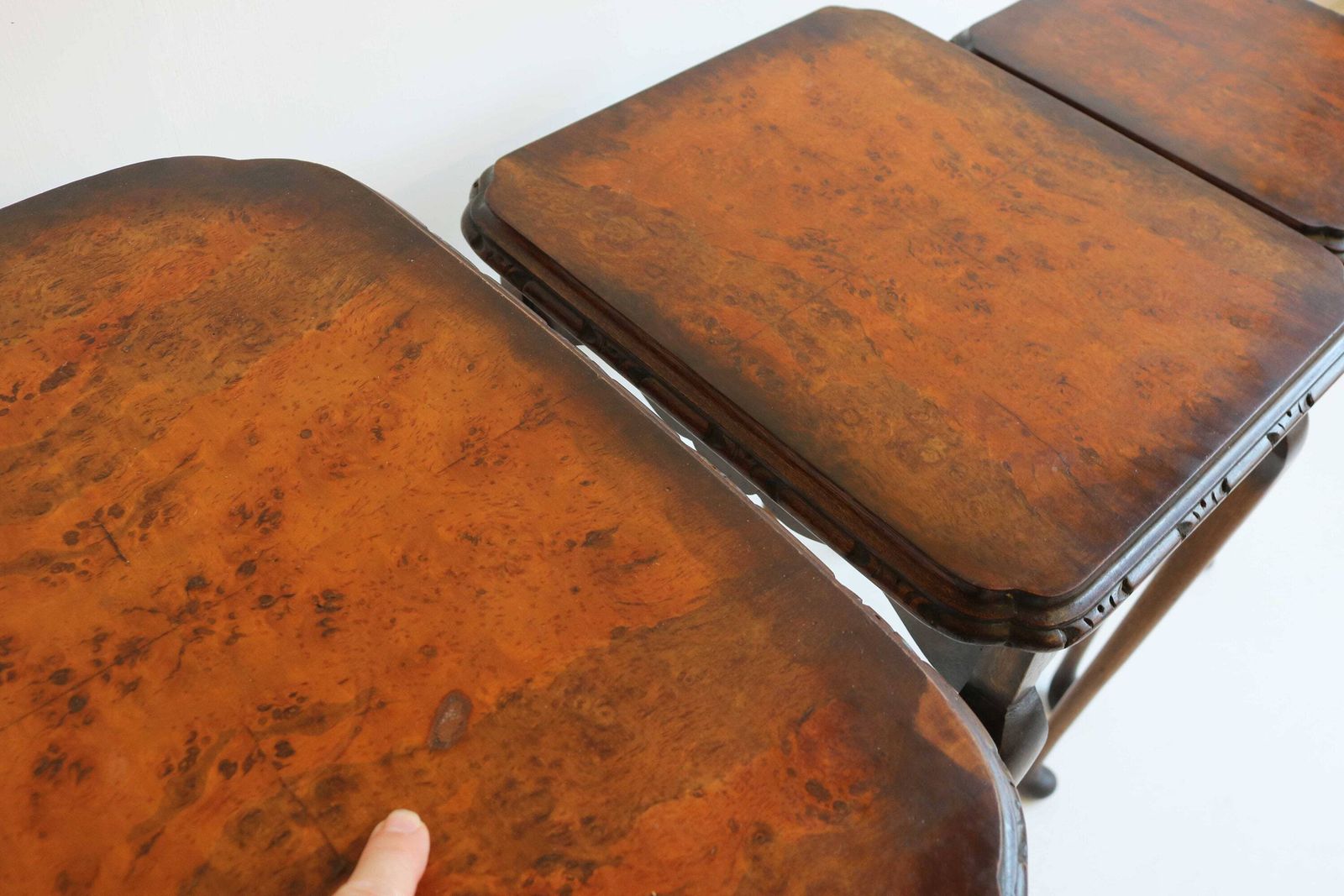 photo for sale Queen Anne Style Nesting Tables Set Of Three Wood Carved Side Tables Vintage Additional Tables Antique Style Classic Stacking Tables