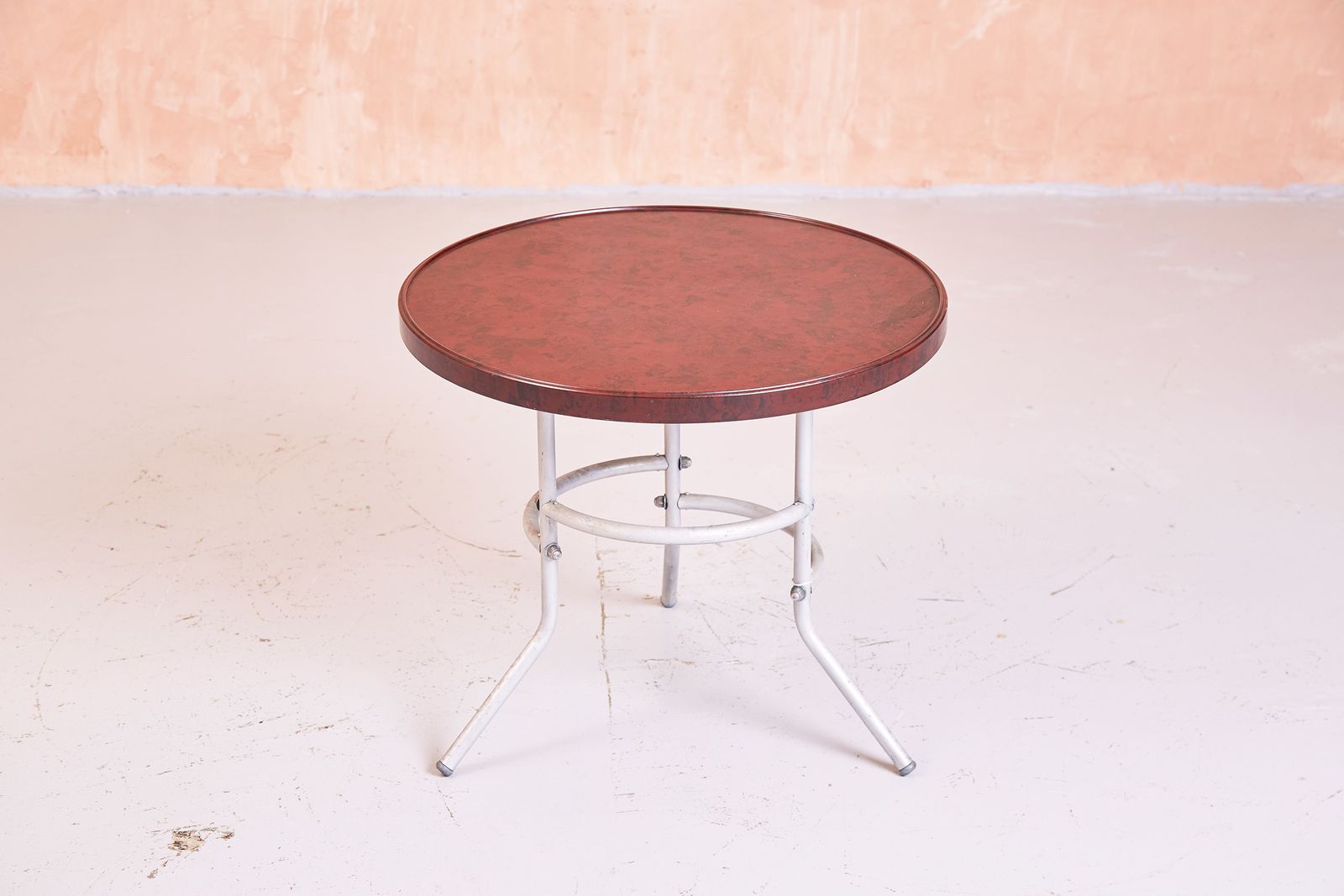 Modernist Mid Century Mahbro Round Bakelite Side Table With Aluminium Legs