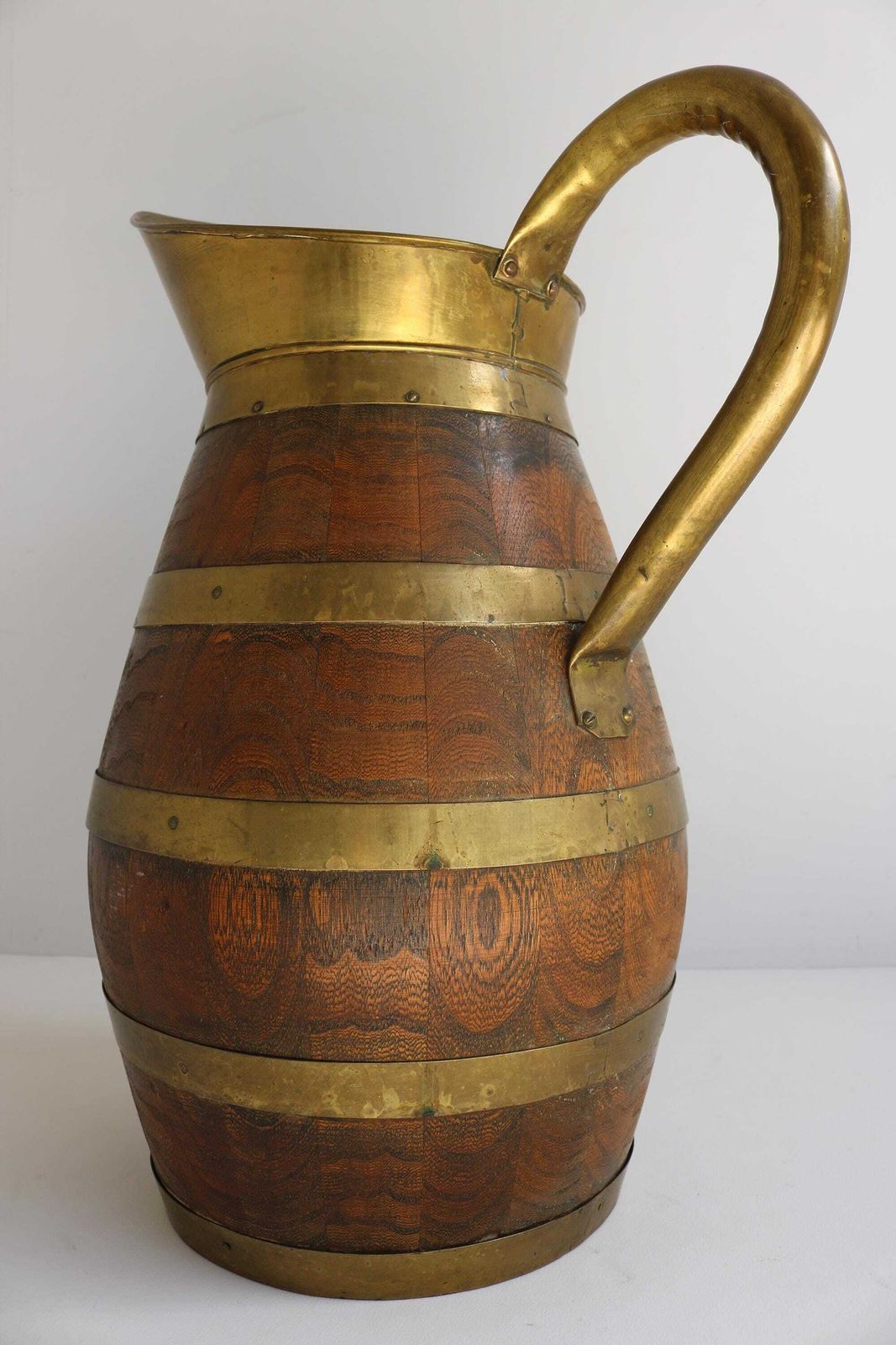 Massive Xl Antique French Copper And Oak Pitcher, Big Wine Jug Large French Umbrella Holder Stick Stand 1900 photo for sale