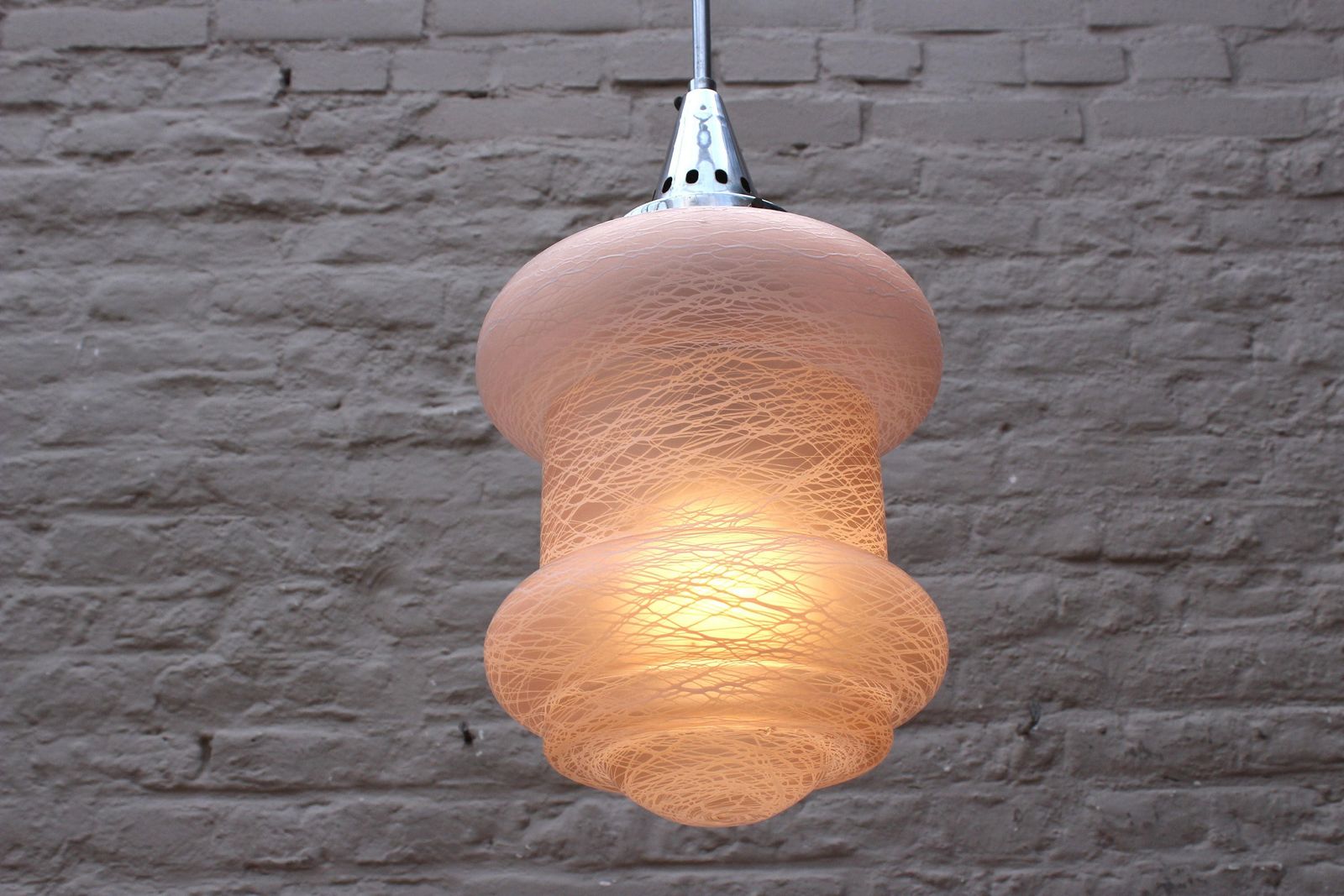 Rare Art Deco Art Nouveau Pendant Ceiling Light Lamp Shade Glass Vintage Salmon Colored Glass Sphere