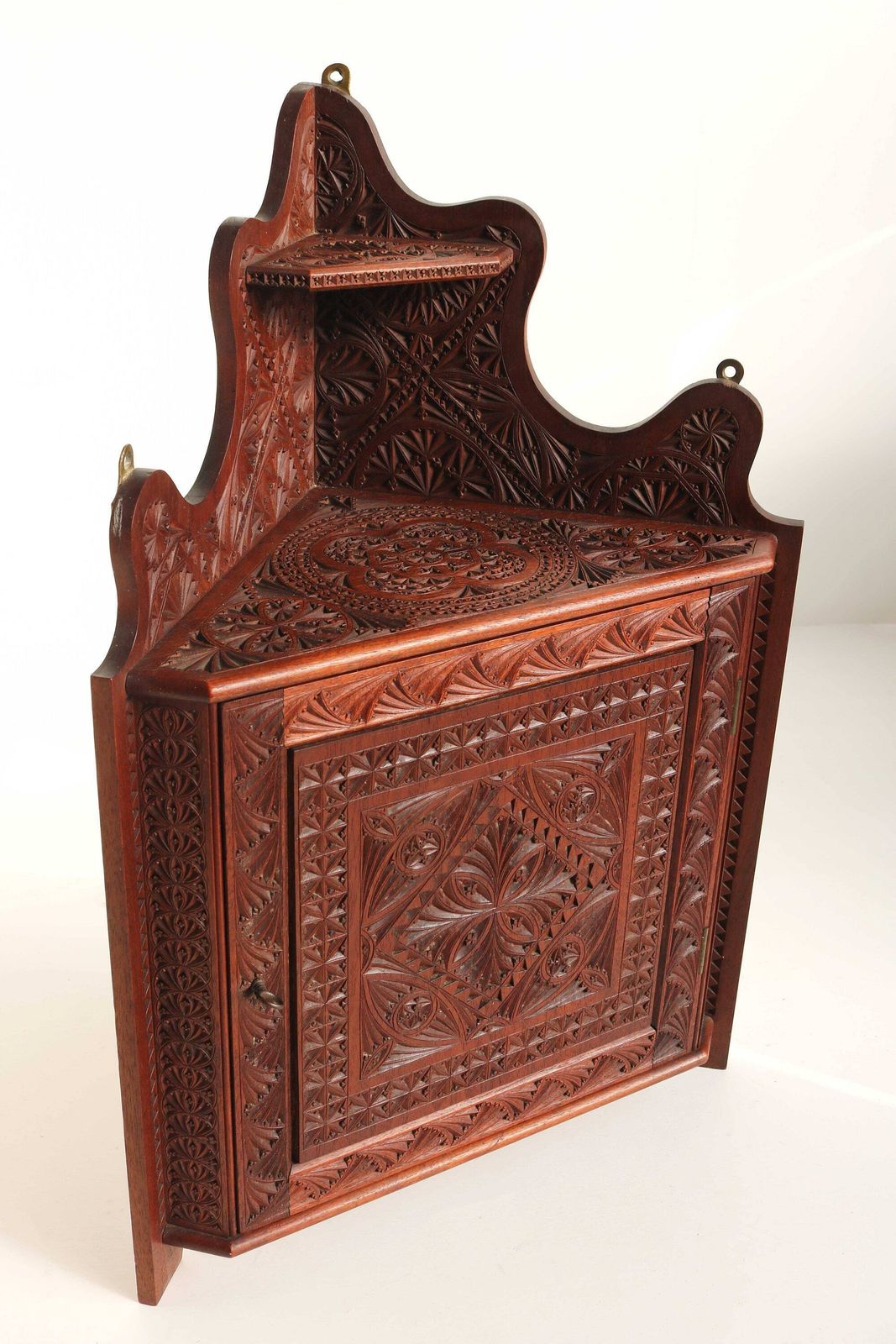 Antique Dutch Provincial Chip Carved Wood Carved Corner Cabinet Medicine Bathroom Kitchen Cabinet Small Wall Cabinet Key Cabinet 1920 photo furniture