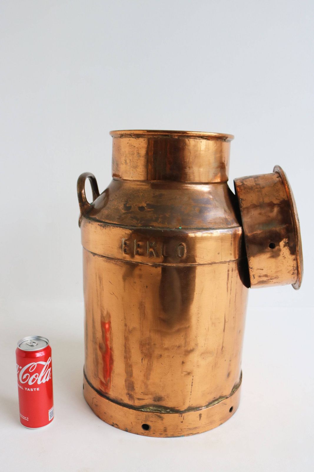 Authentic Antique Belgium Copper Plated Milk Jar Umbrella Stand Holder 1880  1900s Country Style Can Farm Late 19th Century Milk Container photo vinterior
