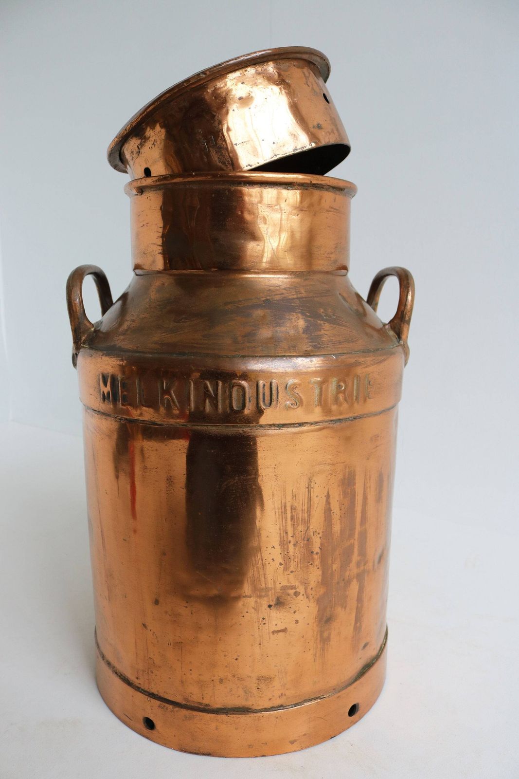 Authentic Antique Belgium Copper Plated Milk Jar Umbrella Stand Holder 1880  1900s Country Style Can Farm Late 19th Century Milk Container photo vintage