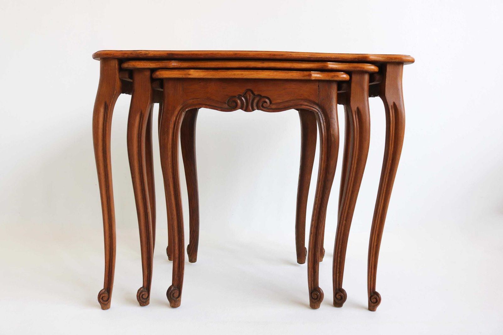 Vintage French Nesting Tables – Louis XV Style Oak Set Of 3 Ca. 1960s photo Furniture