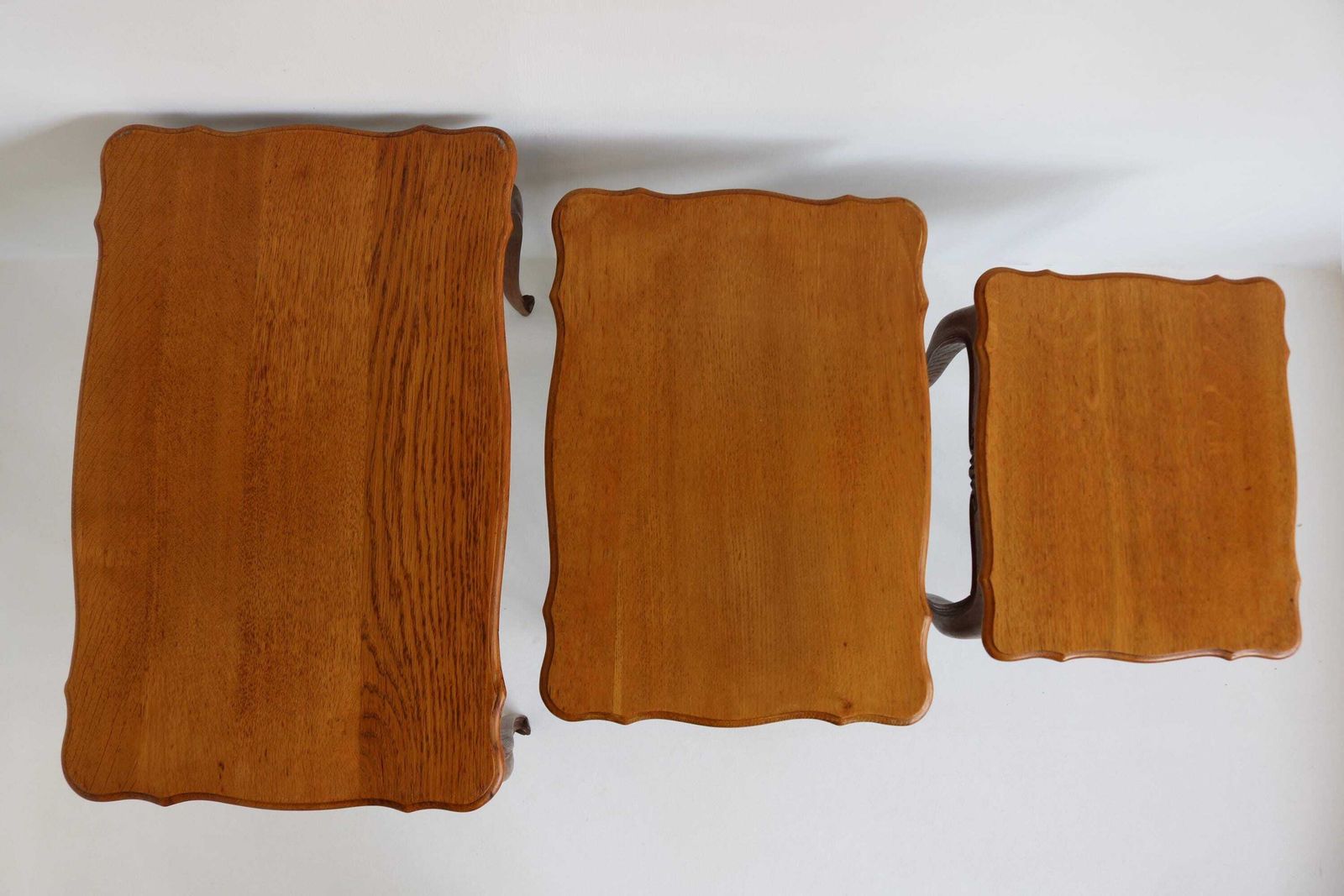 Vintage French Nesting Tables – Louis XV Style Oak Set Of 3 Ca. 1960s photo vintage